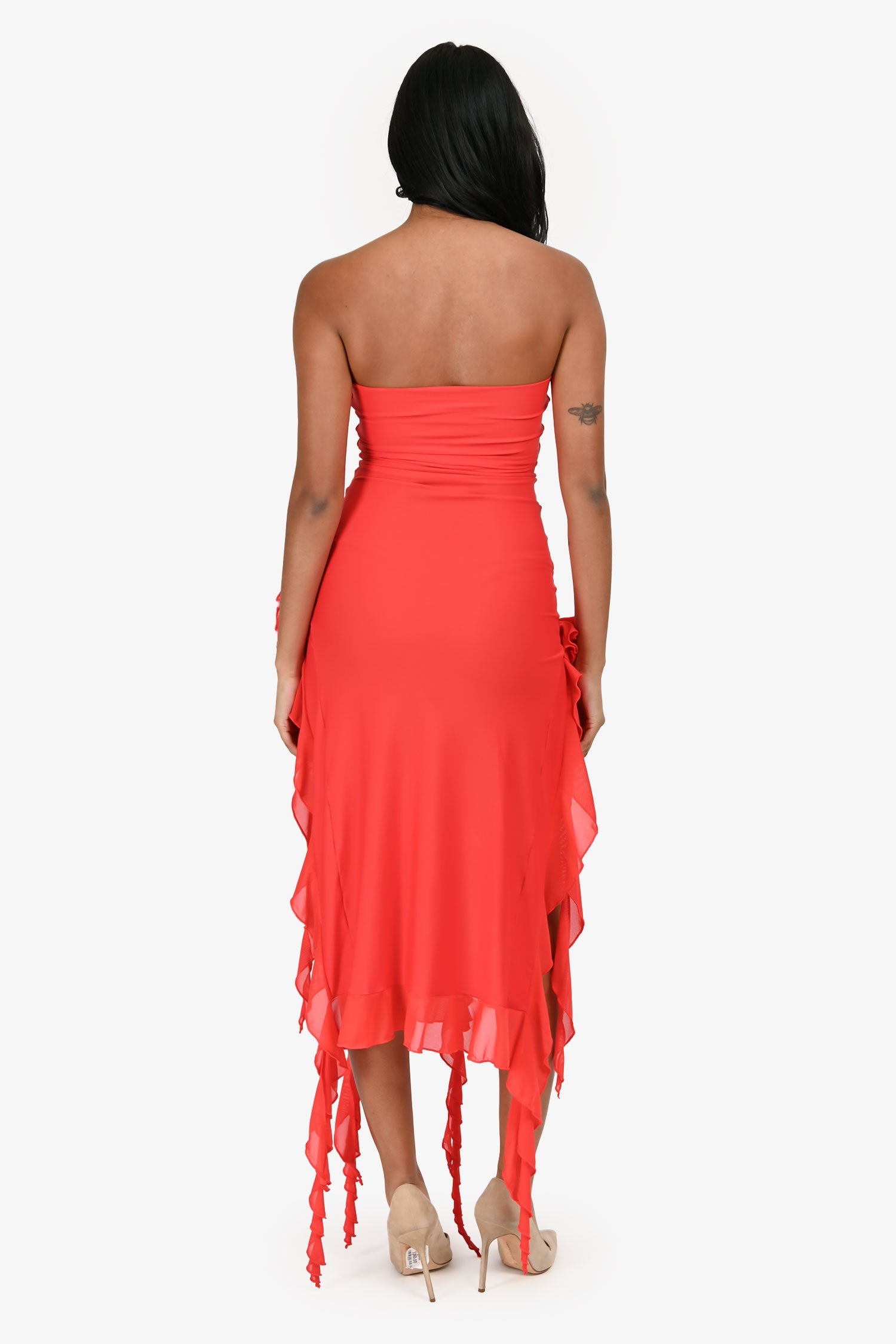Fanci Club Red Rose Detail Ruffle Dress Size XS