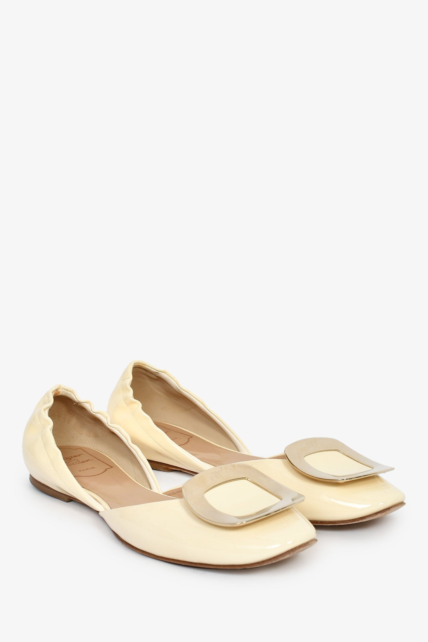 Roger Vivier White Patent Leather Buckle Flats Size 37