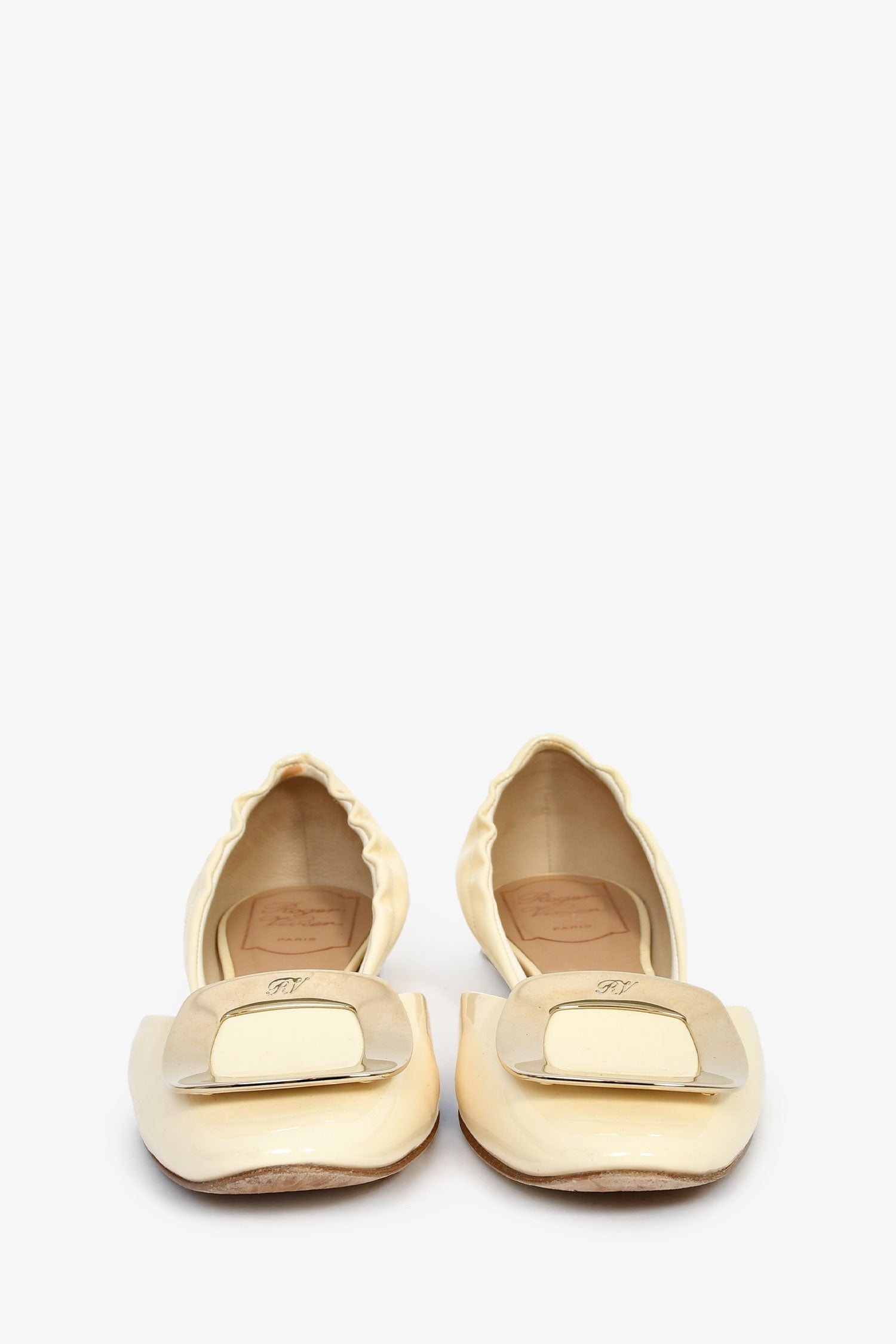 Roger Vivier White Patent Leather Buckle Flats Size 37