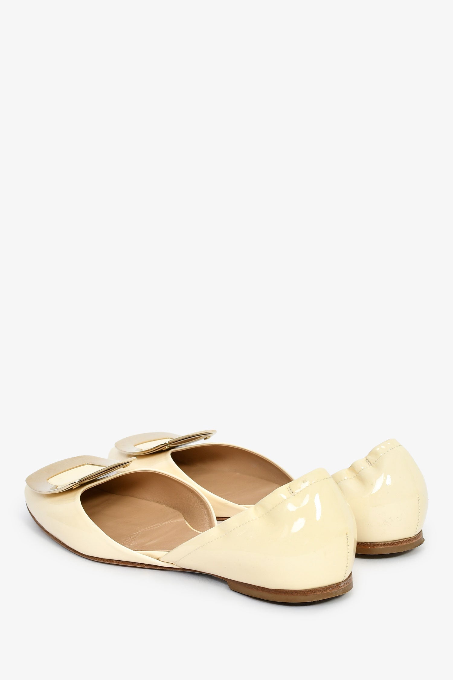 Roger Vivier White Patent Leather Buckle Flats Size 37