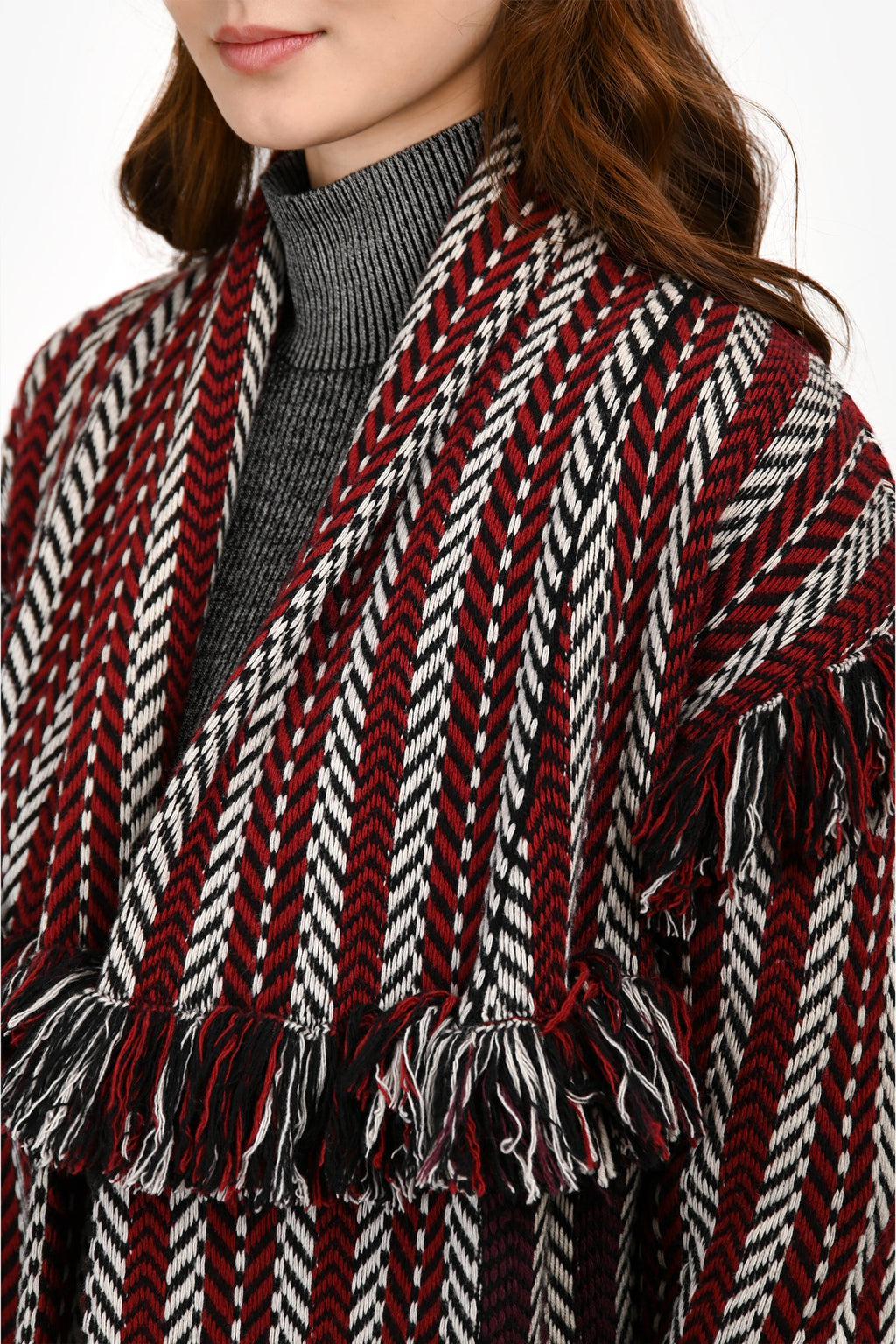 Burberry Red/Multicolour Wool/Cashmere Fringe Short igan Size XS