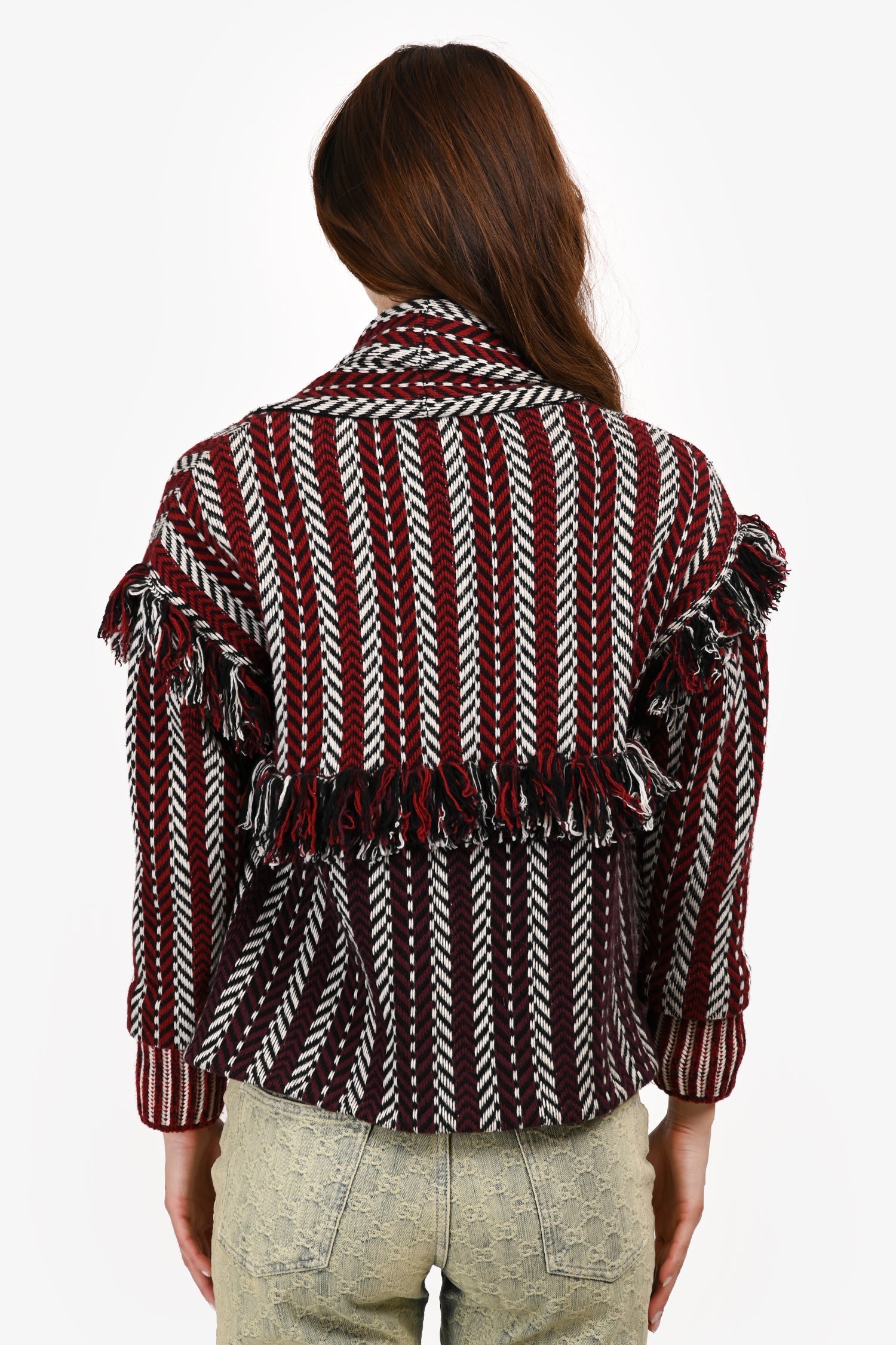 Burberry Red/Multicolour Wool/Cashmere Fringe Short igan Size XS