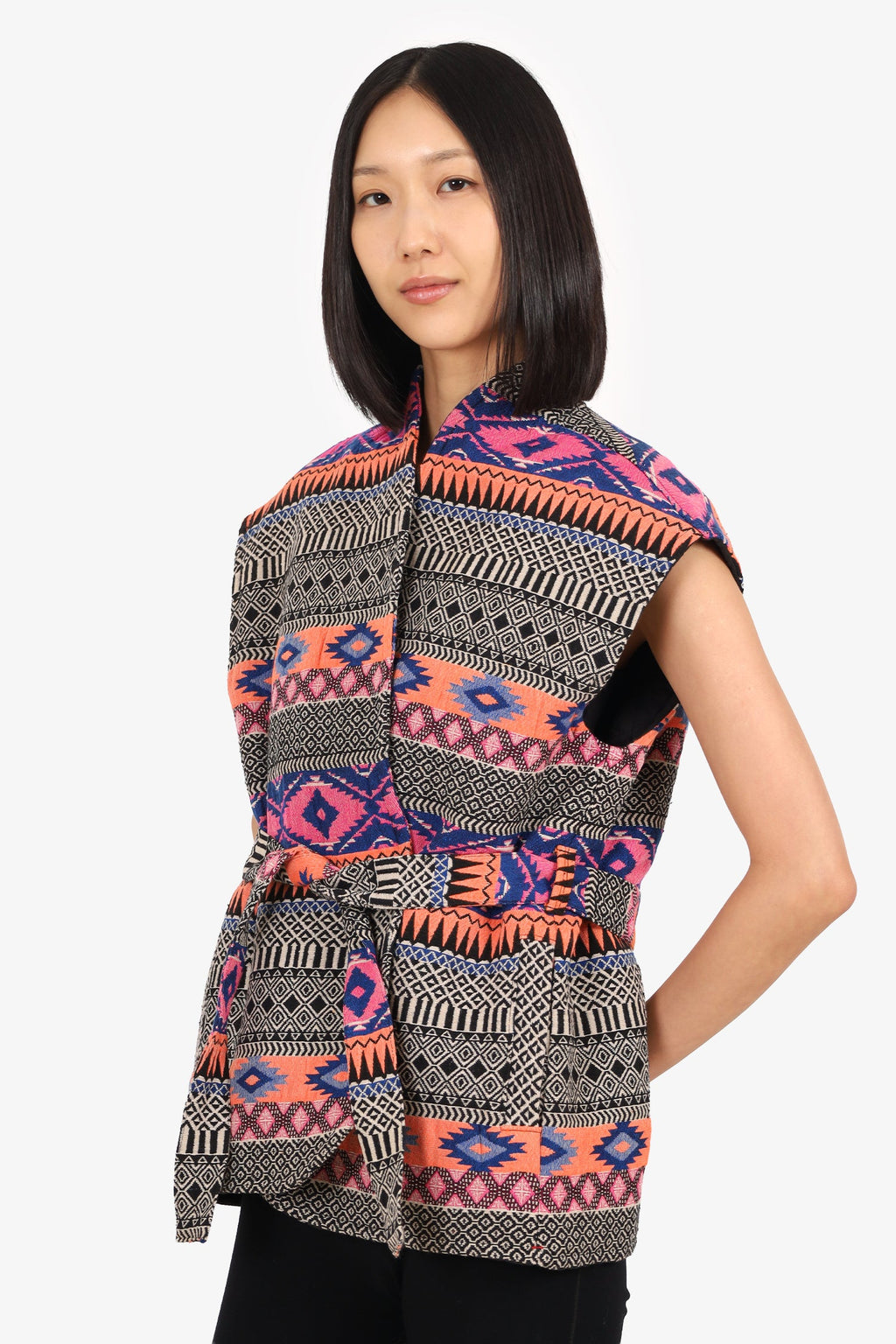 Xirena Black/Multicolour Aztec Print Belted Vest Size S