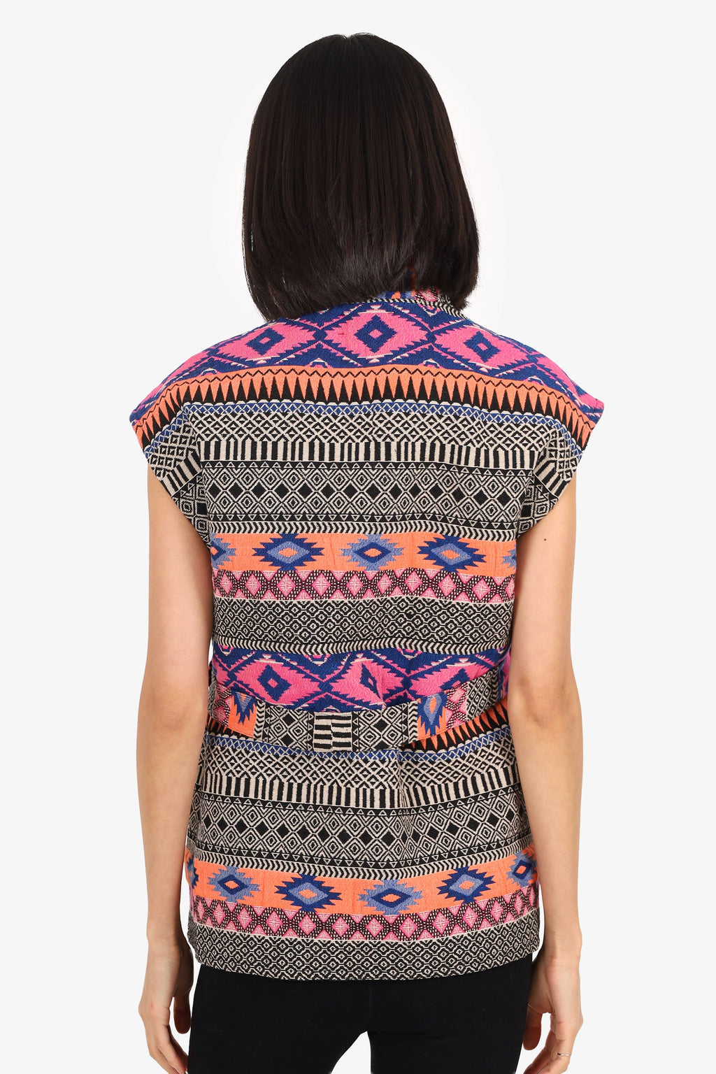 Xirena Black/Multicolour Aztec Print Belted Vest Size S