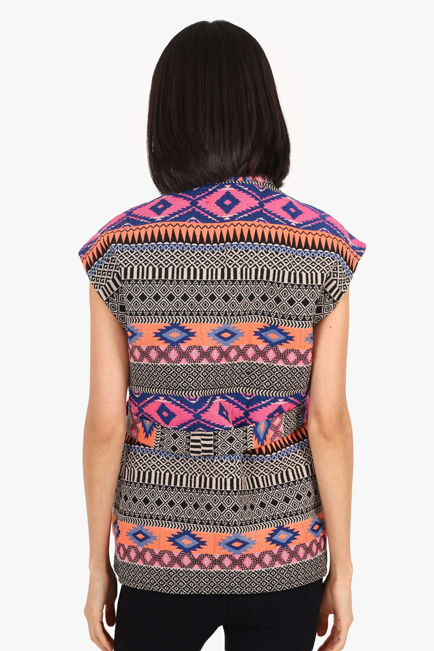 Xirena Black/Multicolour Aztec Print Belted Vest Size S