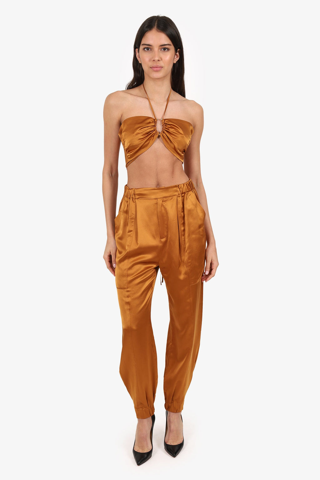 Nicholas Brown Silk Bandeau Bra Top/Jogger Pants Set Size 4