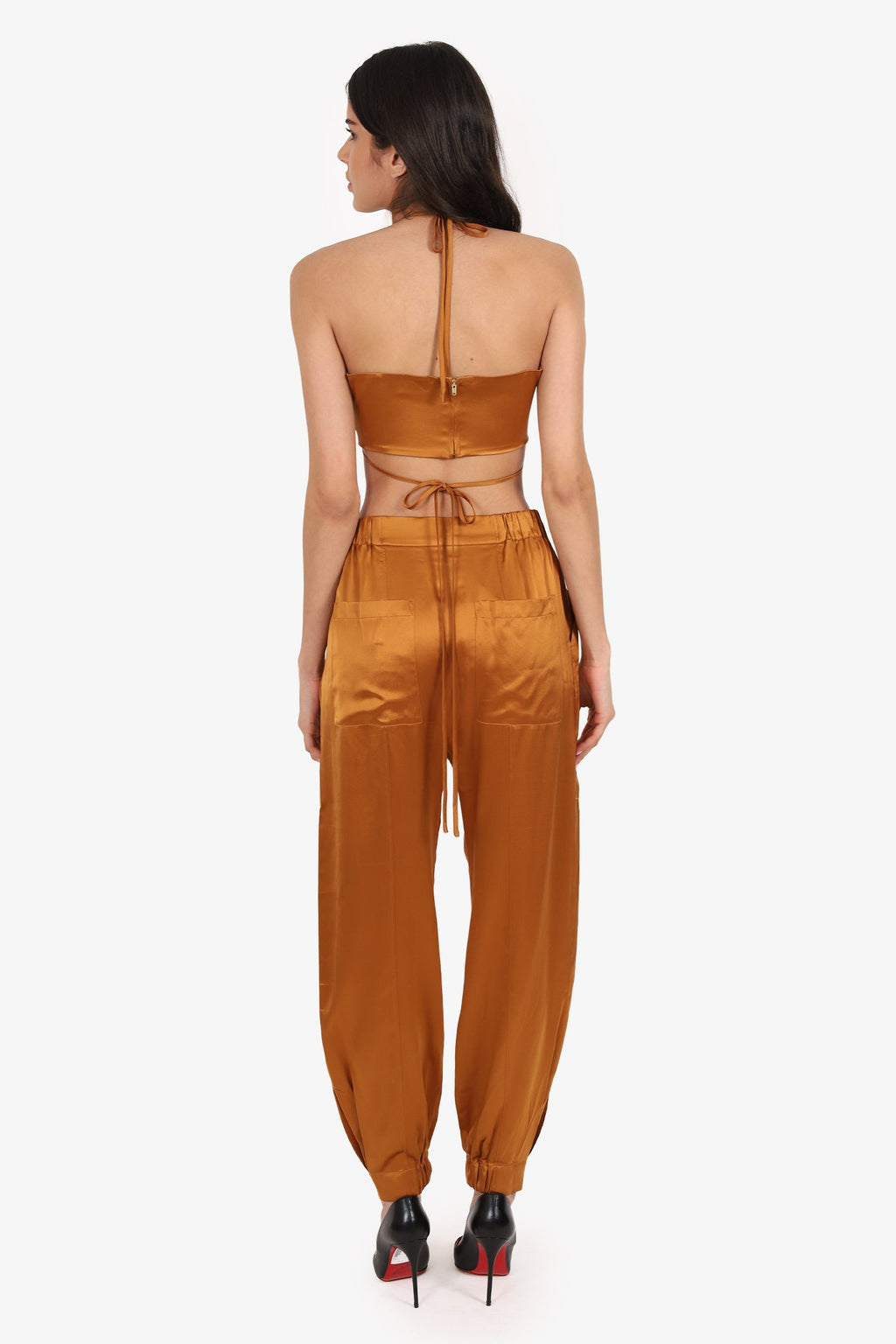 Nicholas Brown Silk Bandeau Bra Top/Jogger Pants Set Size 4
