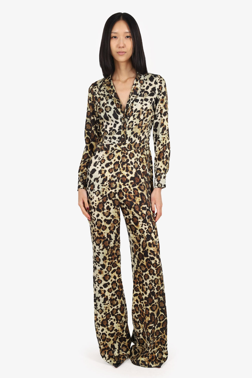 Alexis Brown Leopard Print Long Sleeve Jumpsuit Size S