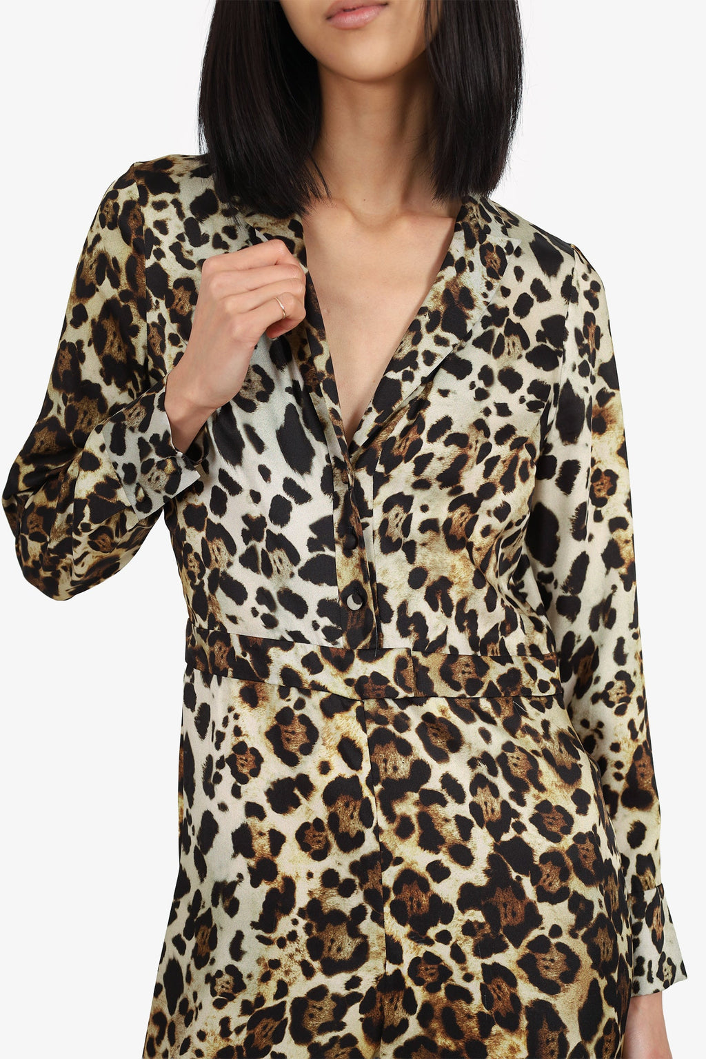 Alexis Brown Leopard Print Long Sleeve Jumpsuit Size S
