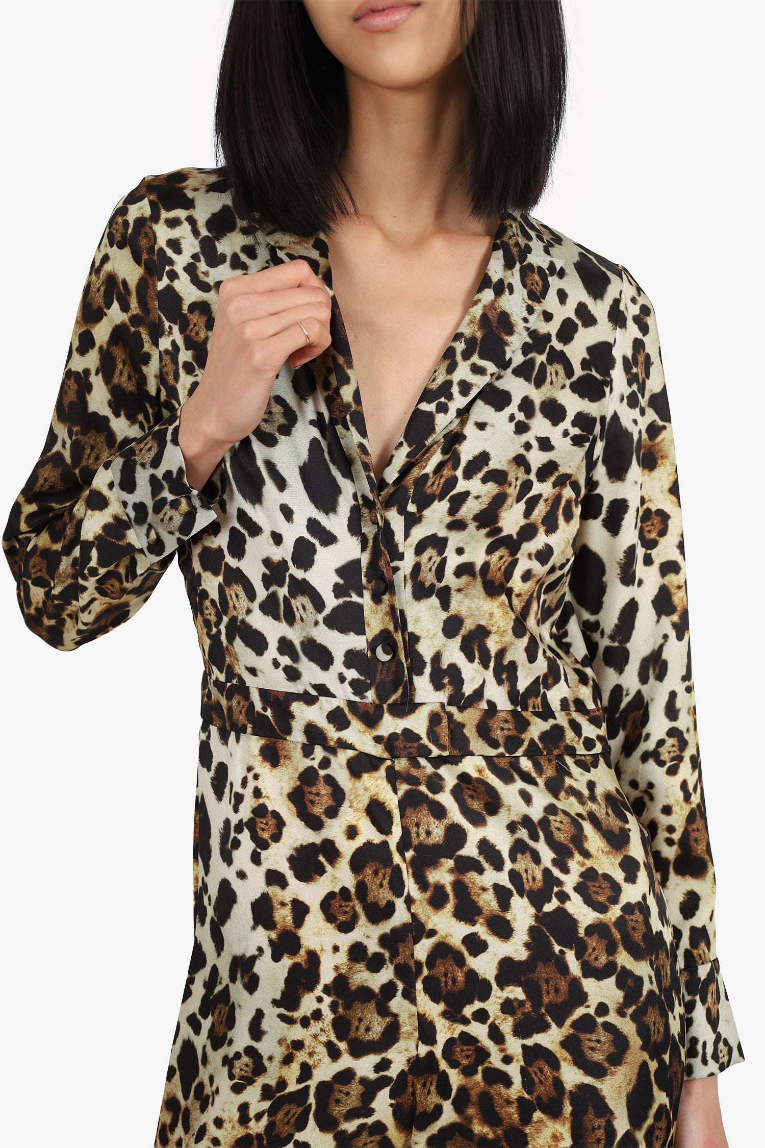 Alexis Brown Leopard Print Long Sleeve Jumpsuit Size S
