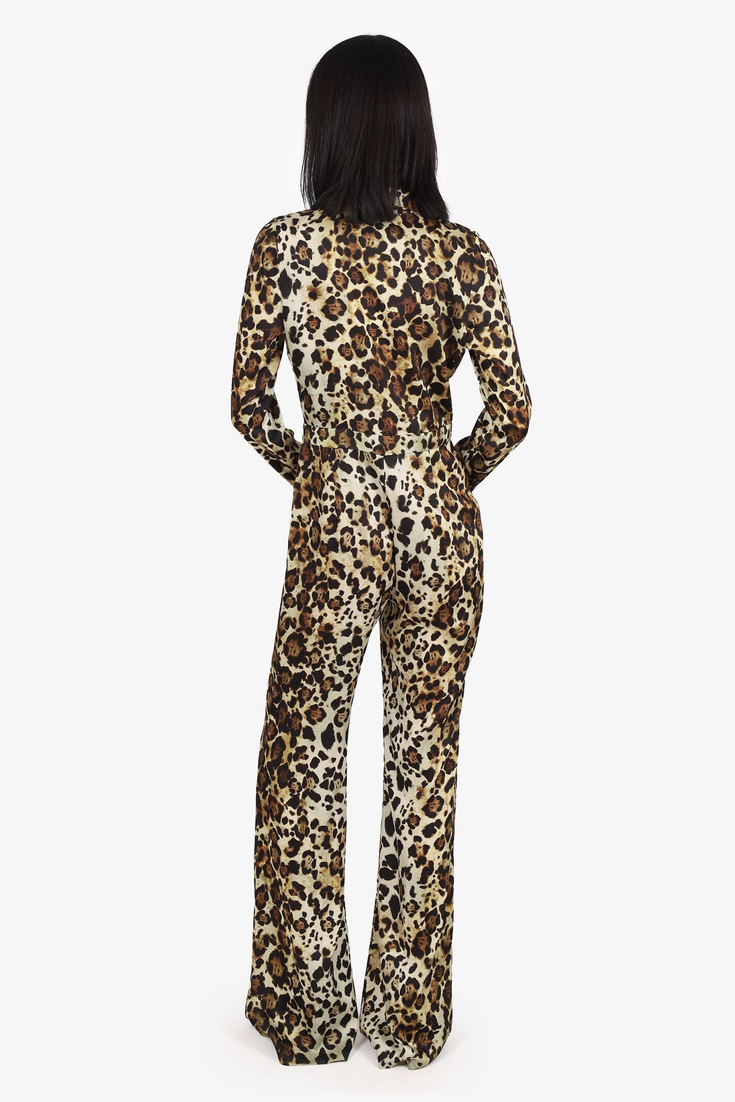 Alexis Brown Leopard Print Long Sleeve Jumpsuit Size S
