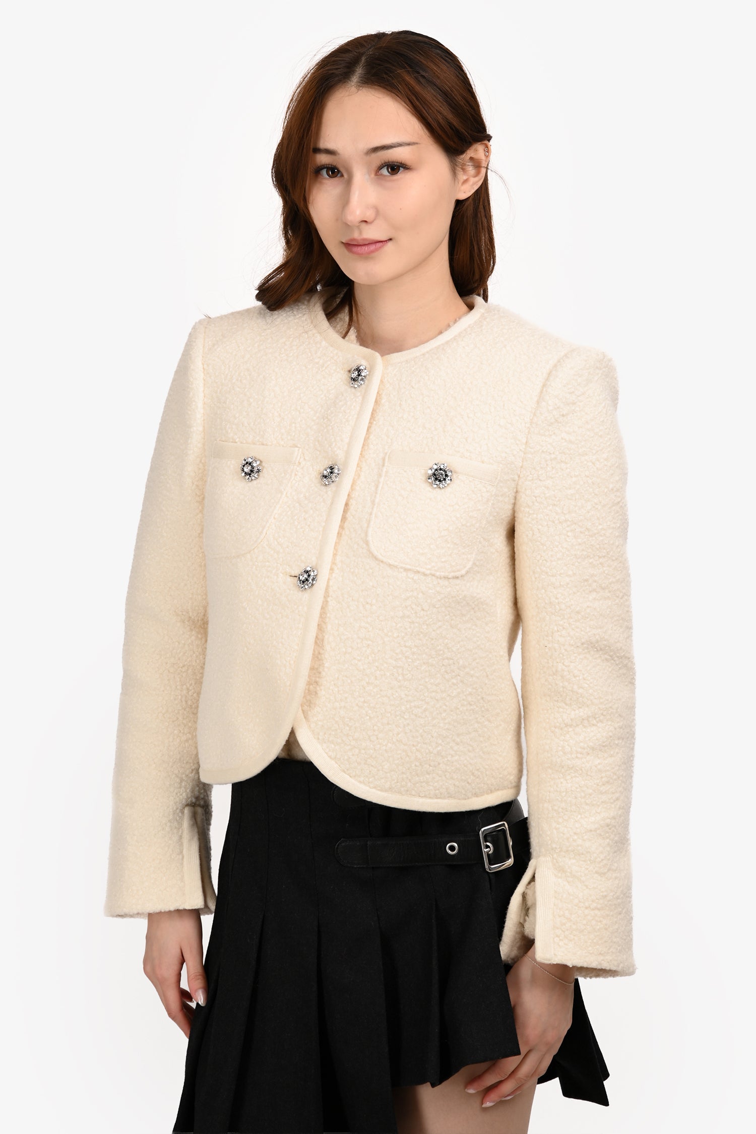 Cinq a Sept Ivory 'Junia' Boucle Crop Jacket Size 2