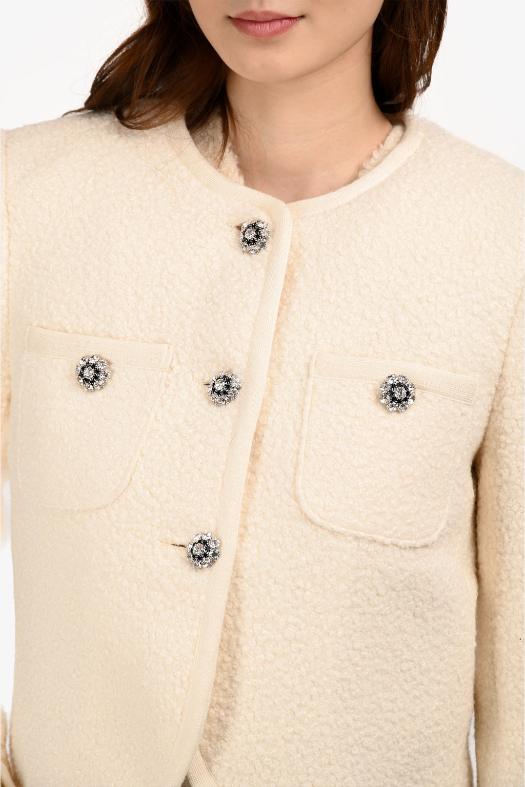 Cinq a Sept Ivory 'Junia' Boucle Crop Jacket Size 2