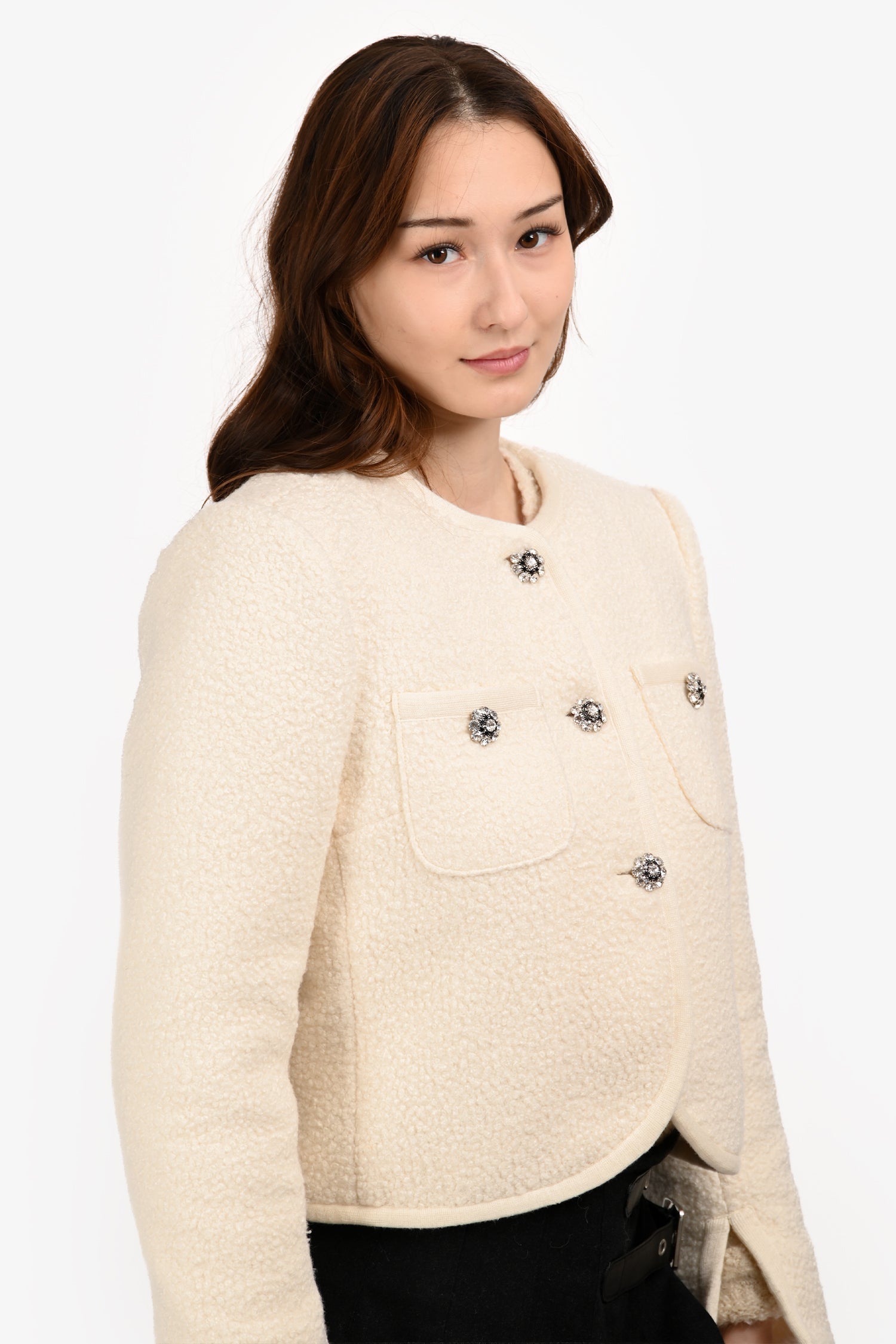 Cinq a Sept Ivory 'Junia' Boucle Crop Jacket Size 2
