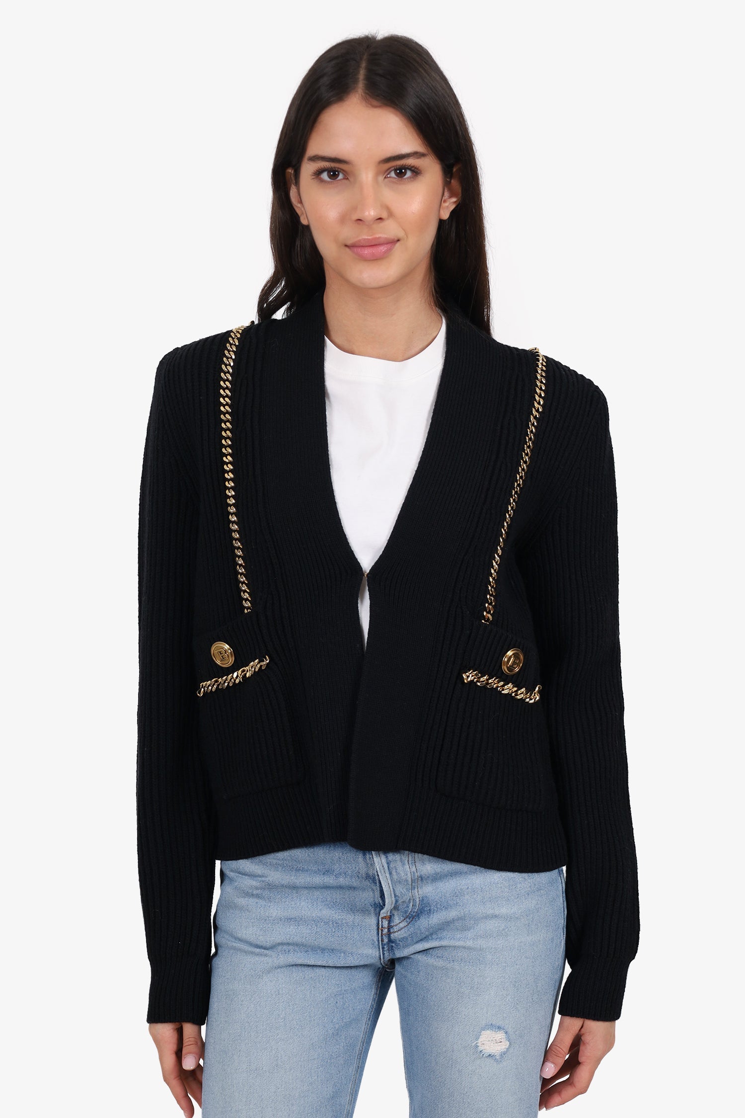 Balmain Black Knit Studded igan Size 40