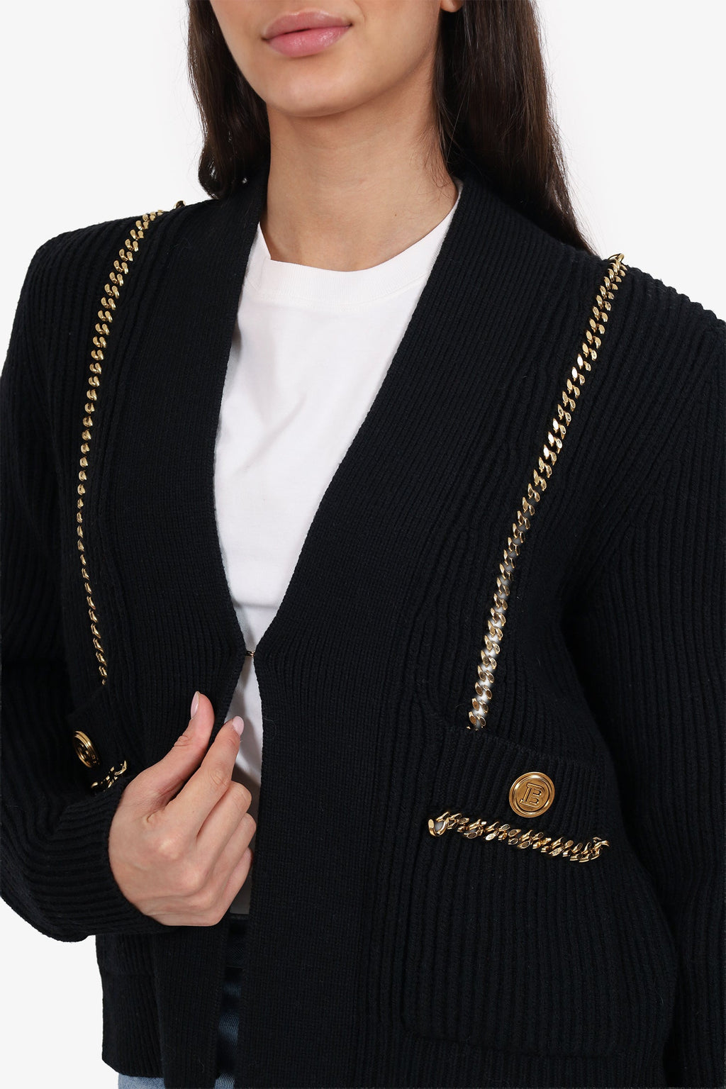 Balmain Black Knit Studded igan Size 40