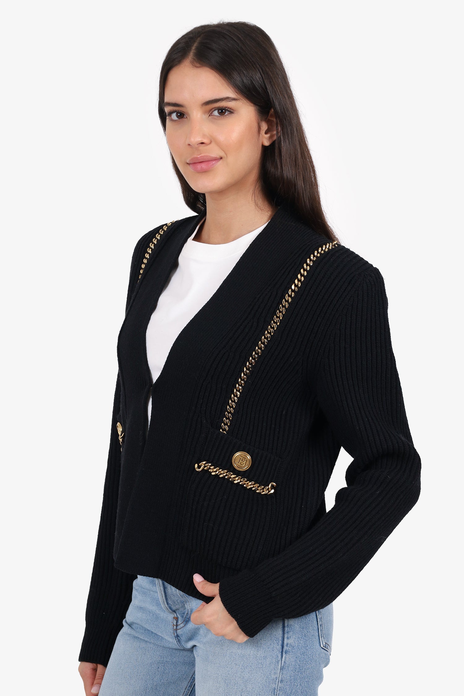 Balmain Black Knit Studded igan Size 40