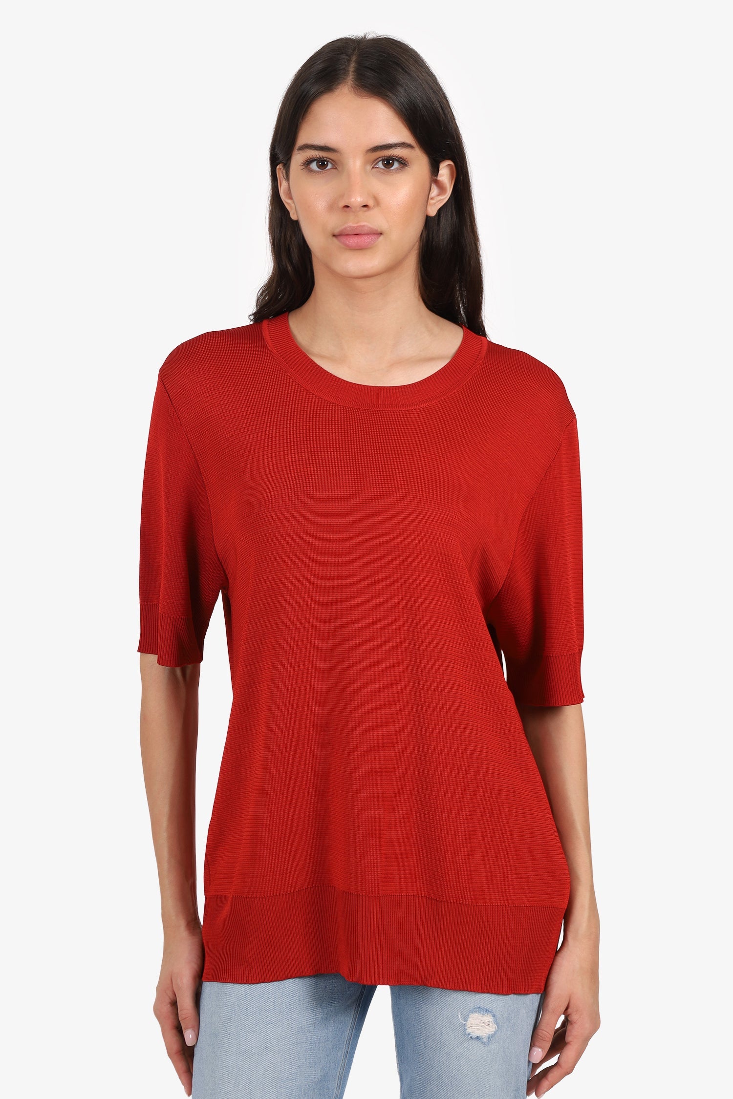 The Row Red Fine Knit Short Sleeve Top Size L