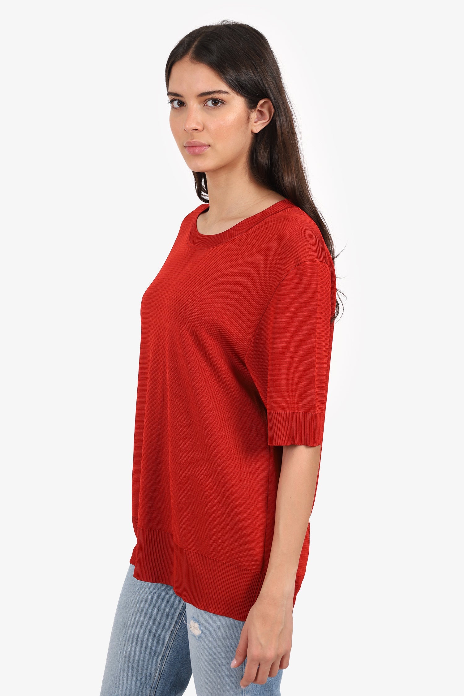The Row Red Fine Knit Short Sleeve Top Size L