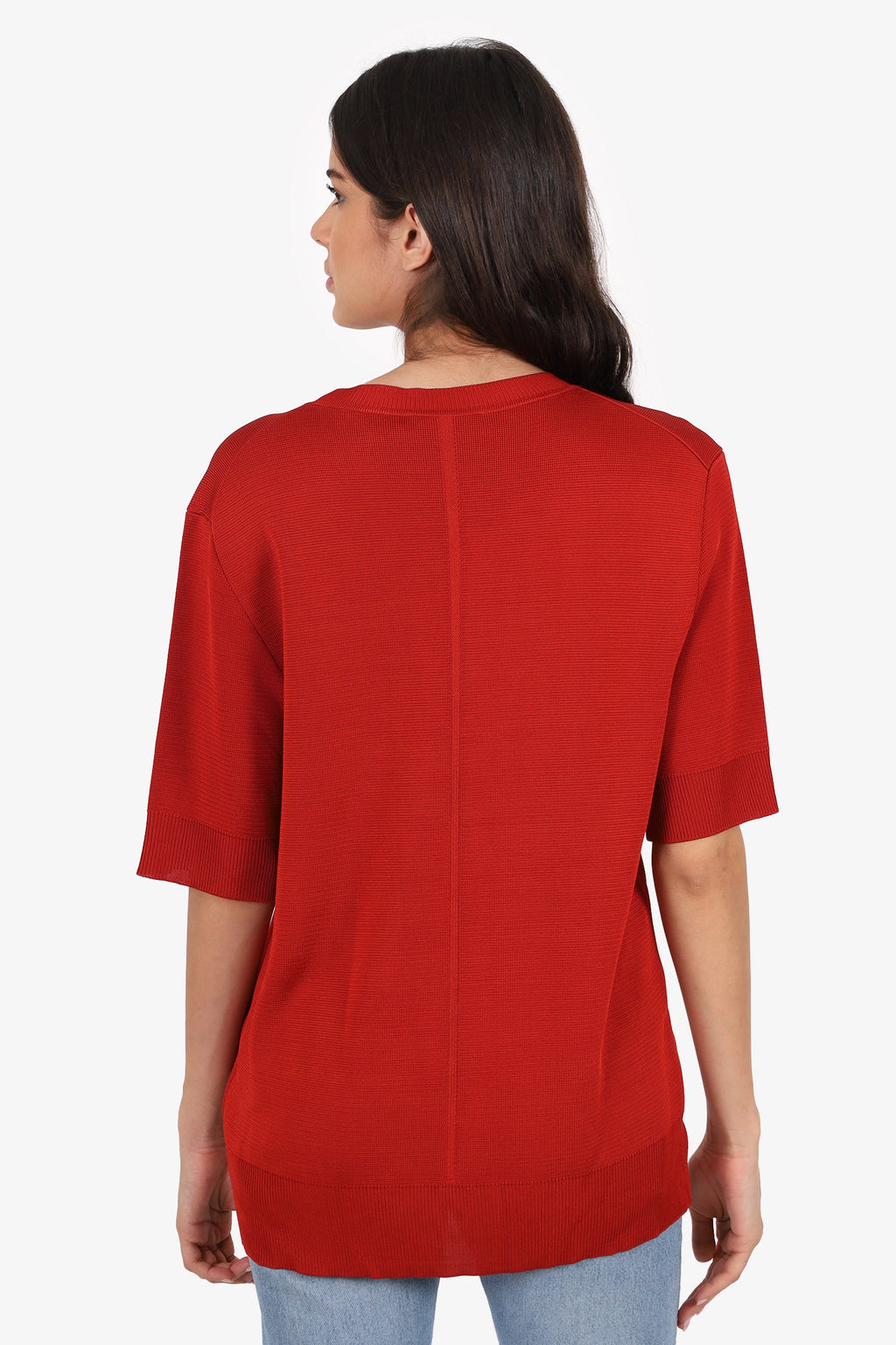 The Row Red Fine Knit Short Sleeve Top Size L