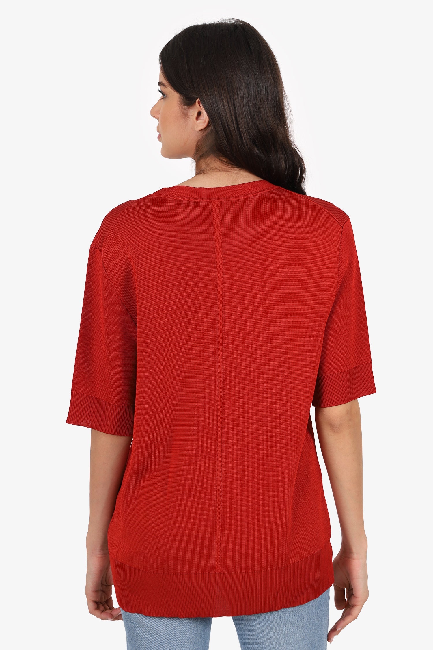 The Row Red Fine Knit Short Sleeve Top Size L