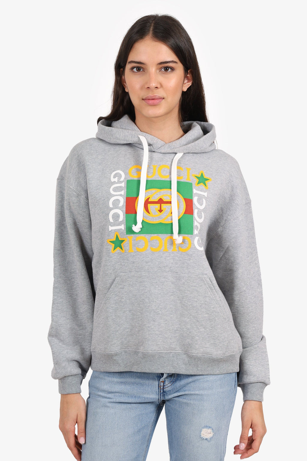 Gucci Grey Cotton Logo Hoodie Size XXS