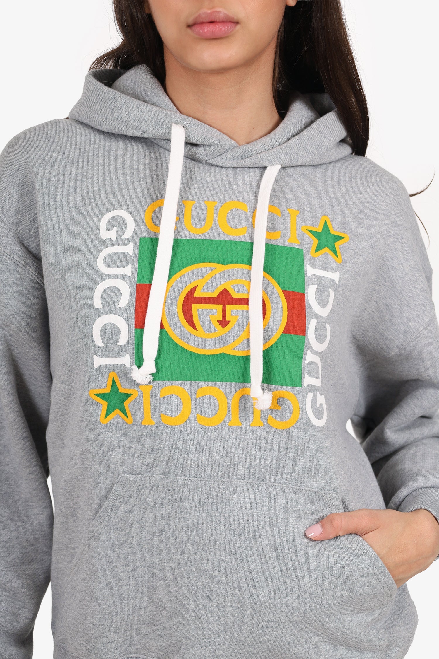 Gucci Grey Cotton Logo Hoodie Size XXS