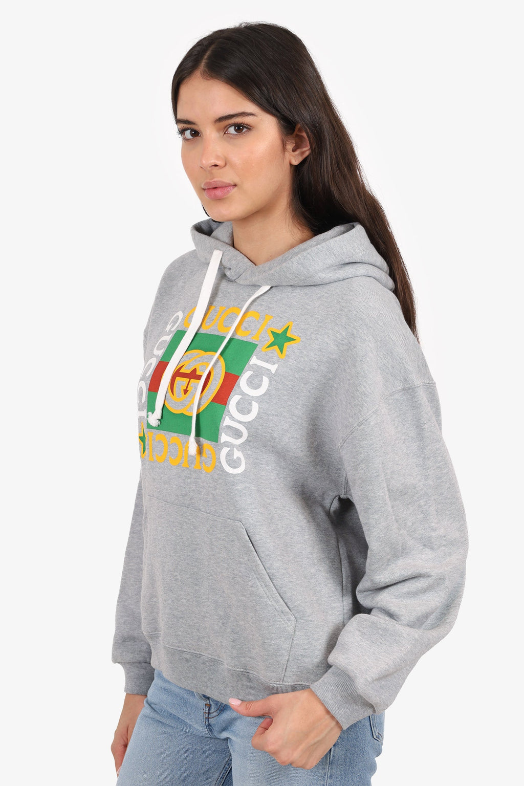 Gucci Grey Cotton Logo Hoodie Size XXS