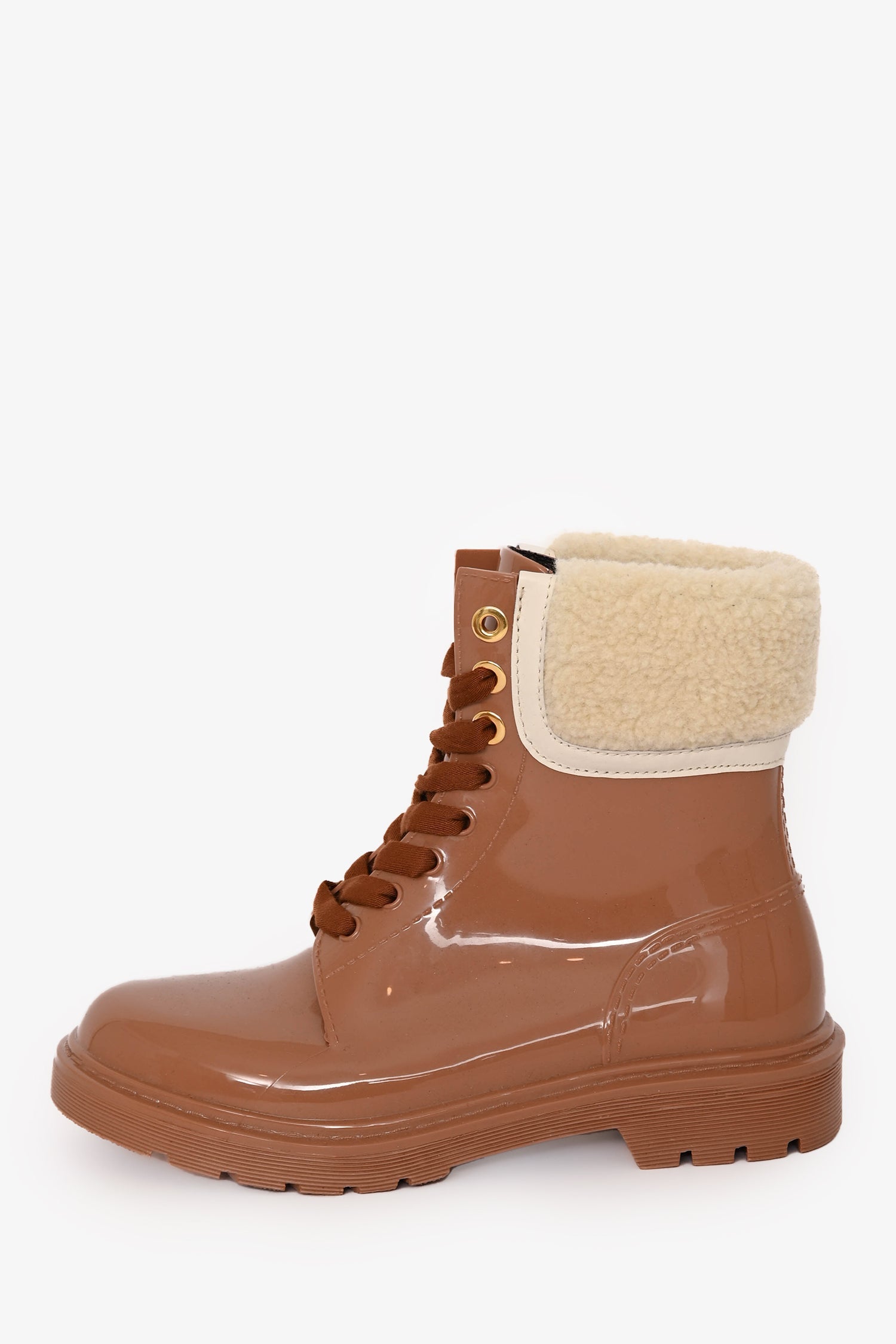 See By Chloe Tan Rubber Faux Shearling 'Florrie' Ankle Boots Size 38
