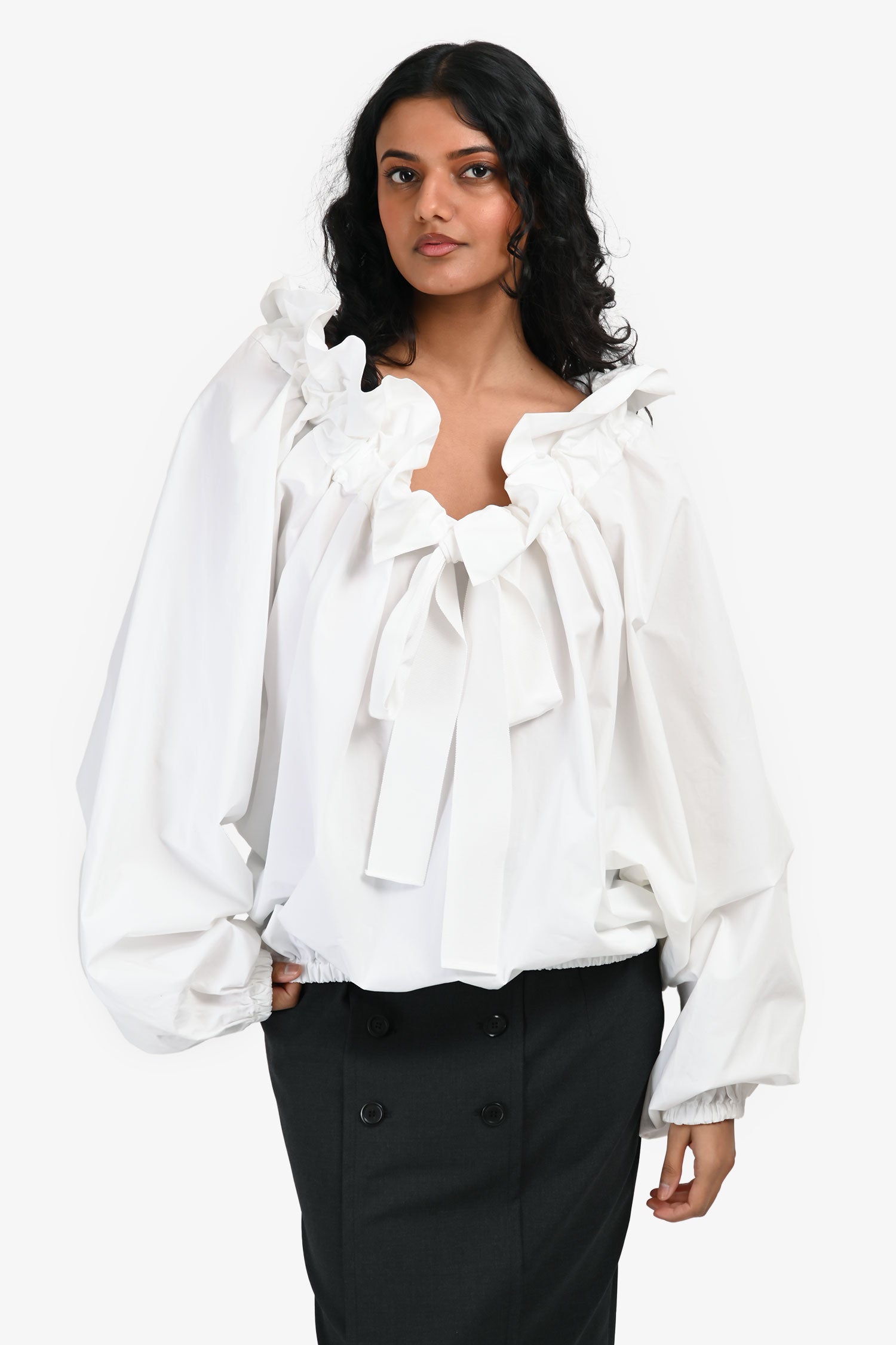 Patou White Cotton Cowl Neck Long Sleeve Blouse Size 38