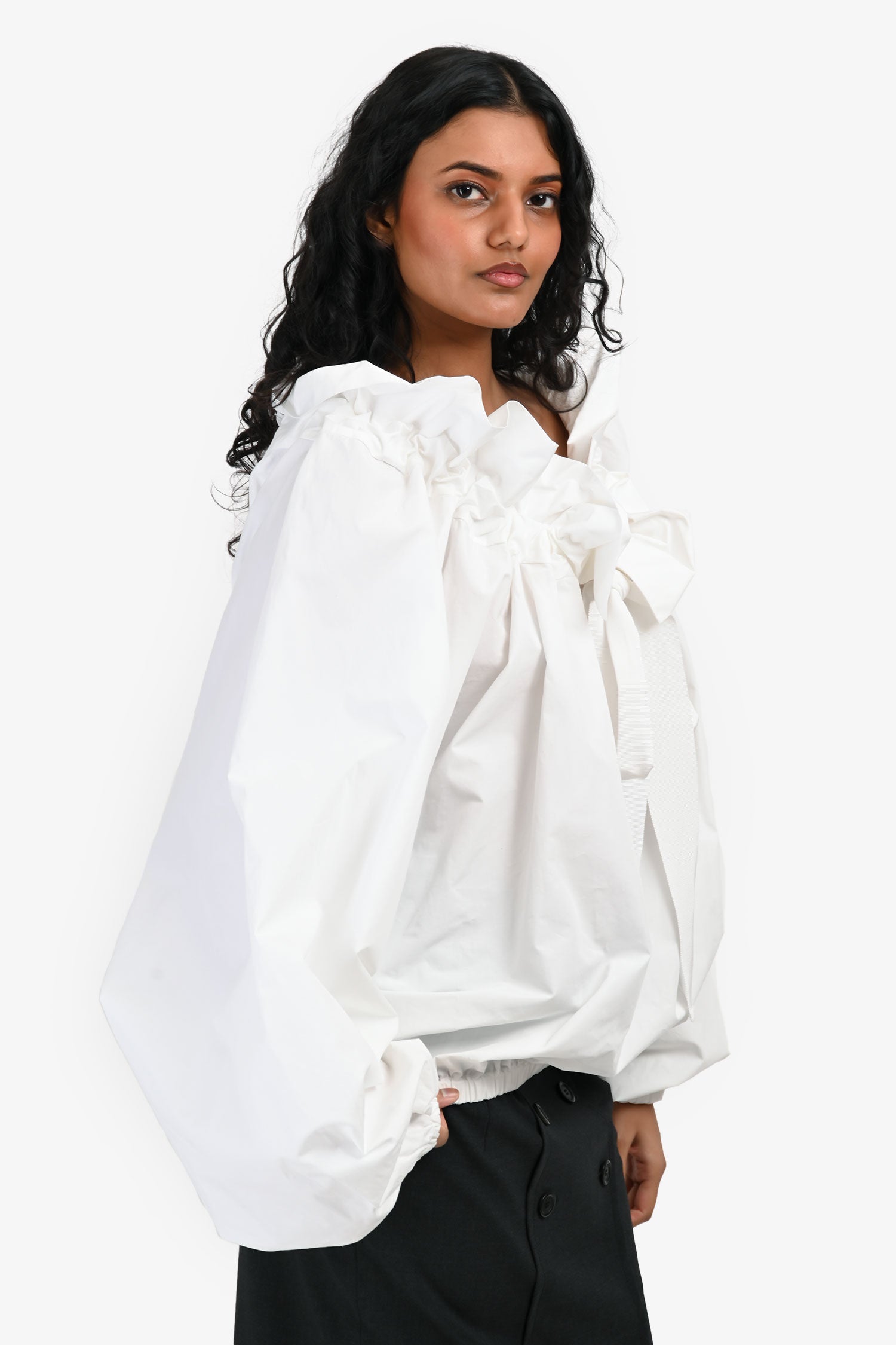 Patou White Cotton Cowl Neck Long Sleeve Blouse Size 38