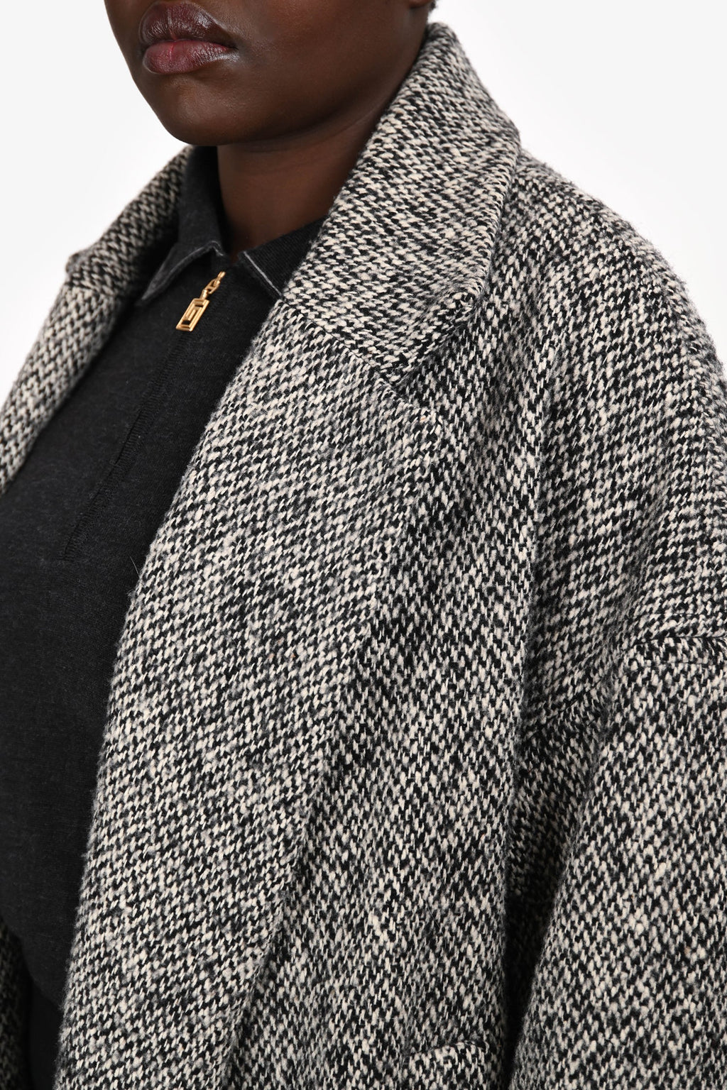 Dusan Grey/Black Wool Colourblock Herringbone Coat Size M