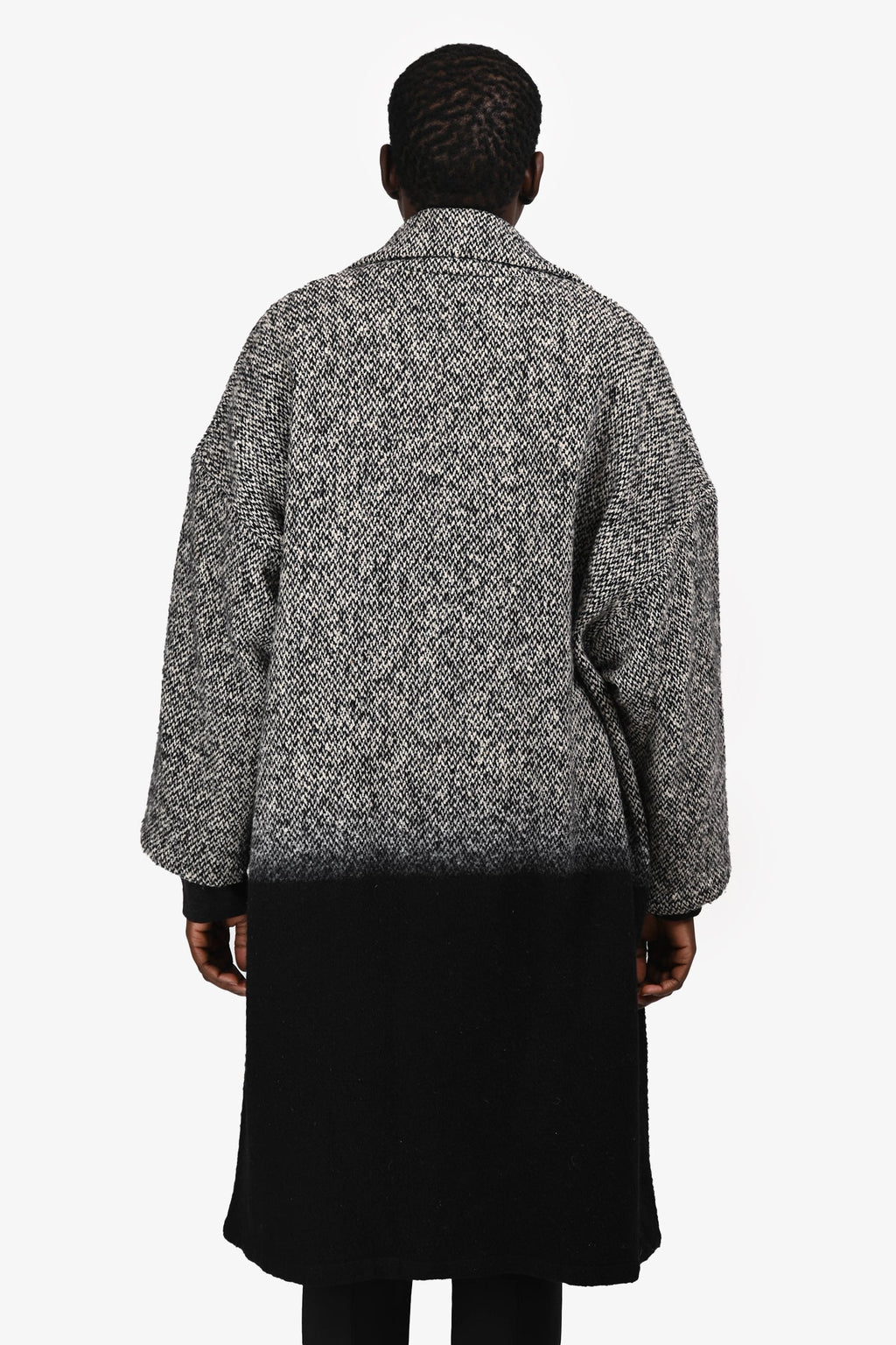 Dusan Grey/Black Wool Colourblock Herringbone Coat Size M