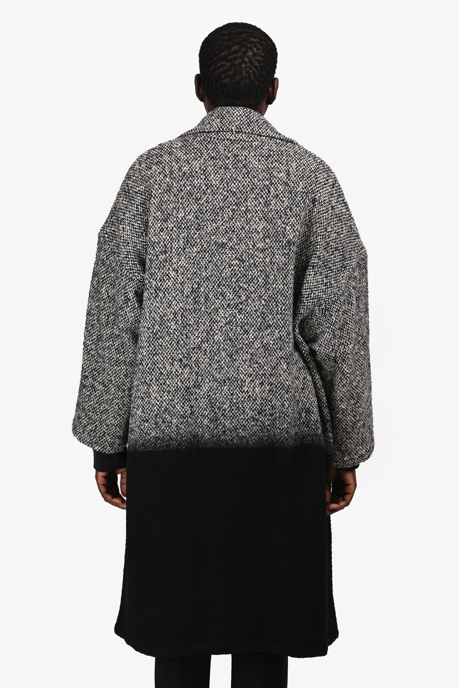 Dusan Grey/Black Wool Colourblock Herringbone Coat Size M