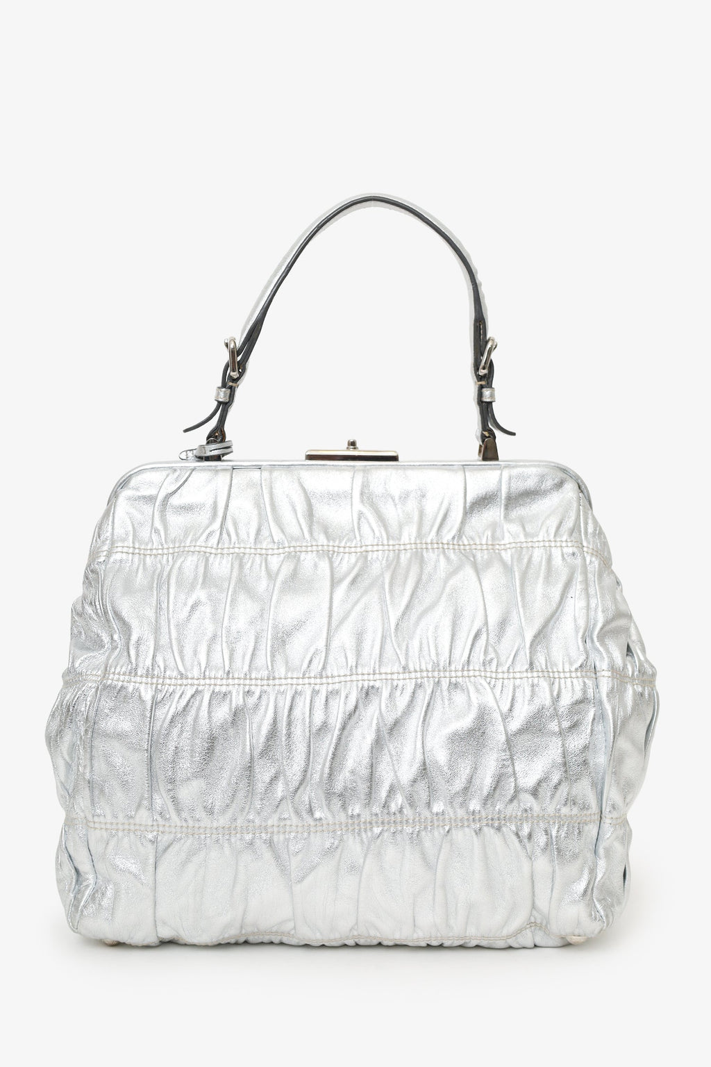 Prada Silver Leather Dressy Gaufre Bag