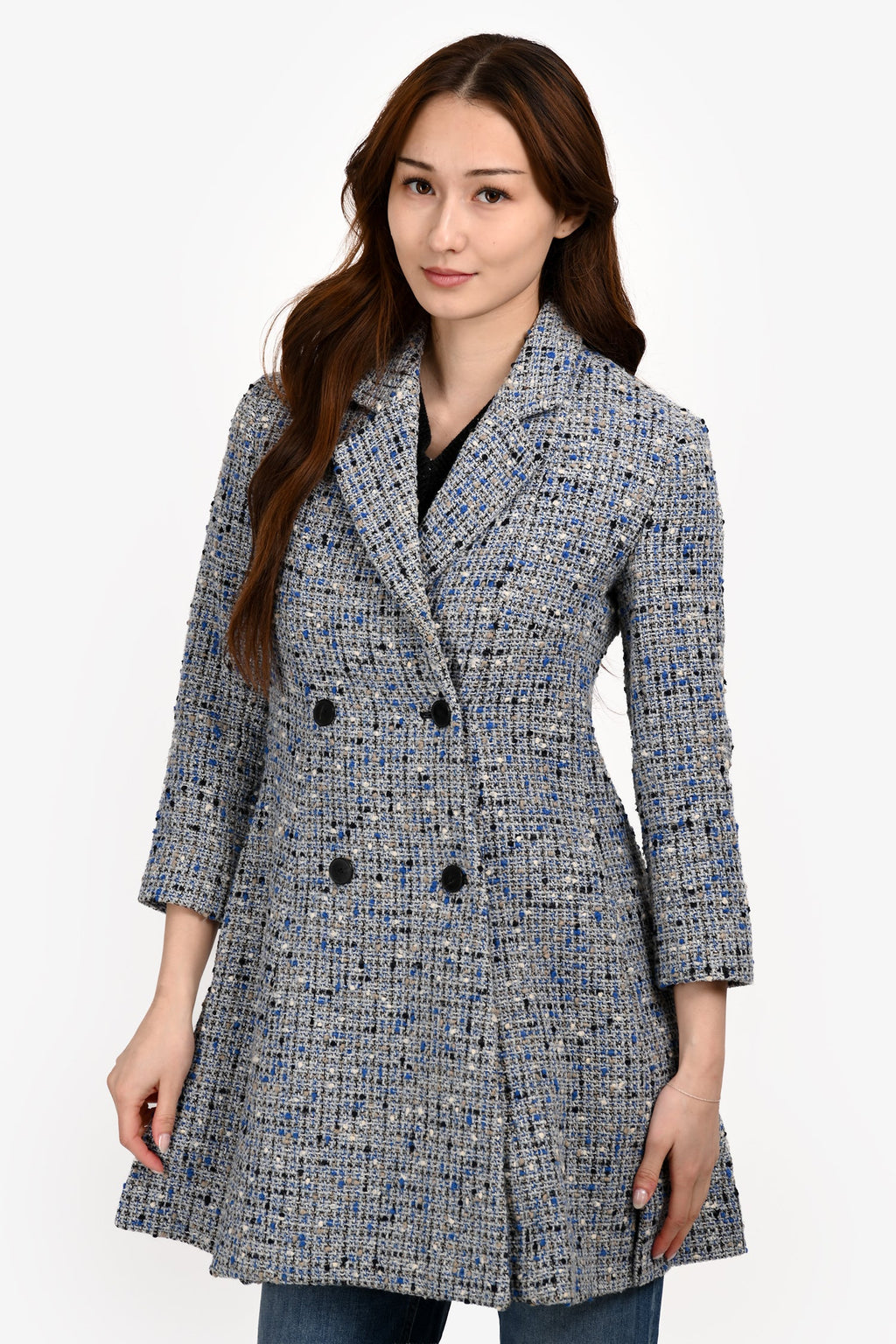 Christian Dior Blue Wool Double Breasted Tweed Coat Size 36 FR