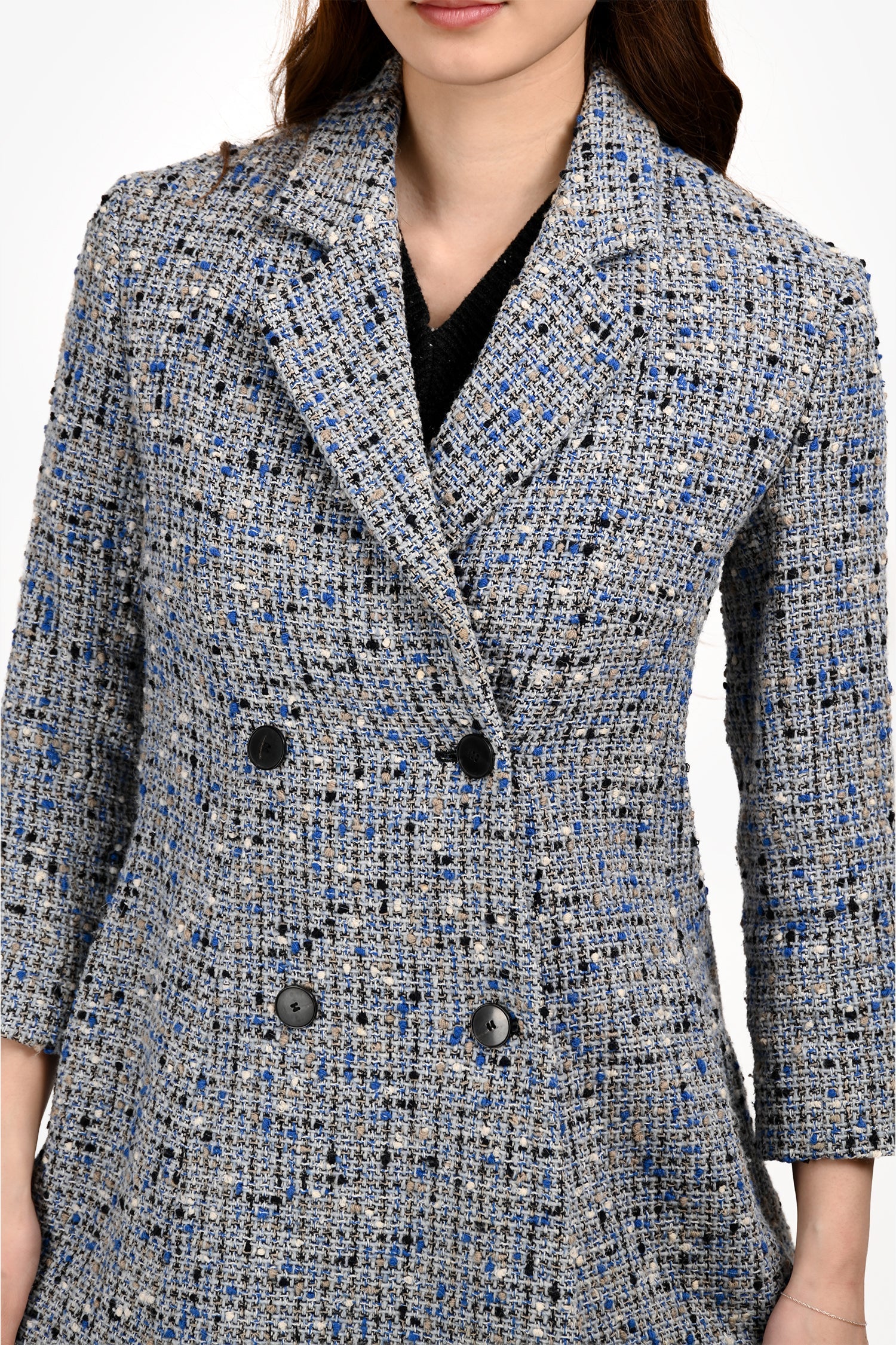 Christian Dior Blue Wool Double Breasted Tweed Coat Size 36 FR