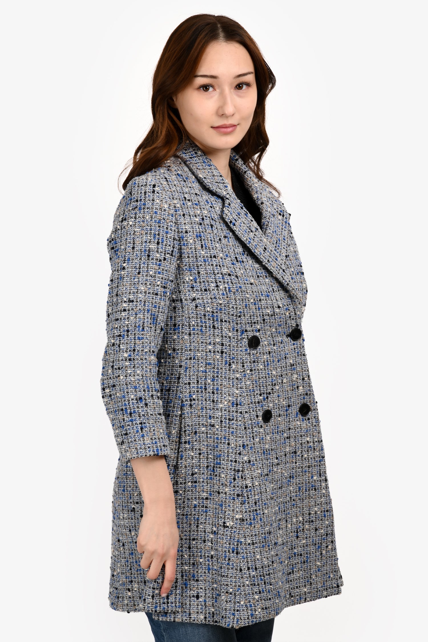 Christian Dior Blue Wool Double Breasted Tweed Coat Size 36 FR
