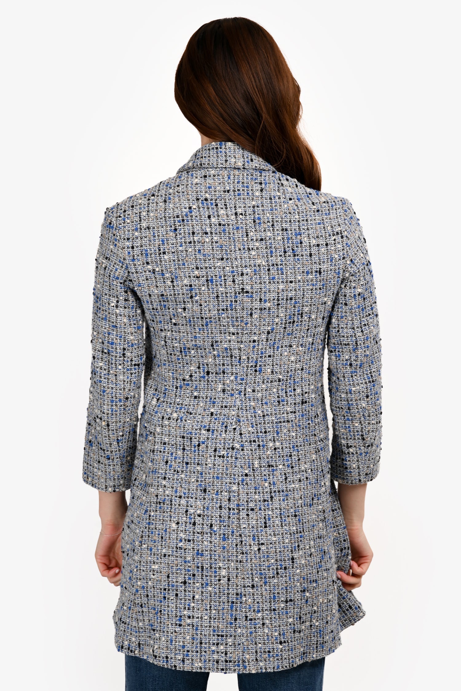 Christian Dior Blue Wool Double Breasted Tweed Coat Size 36 FR
