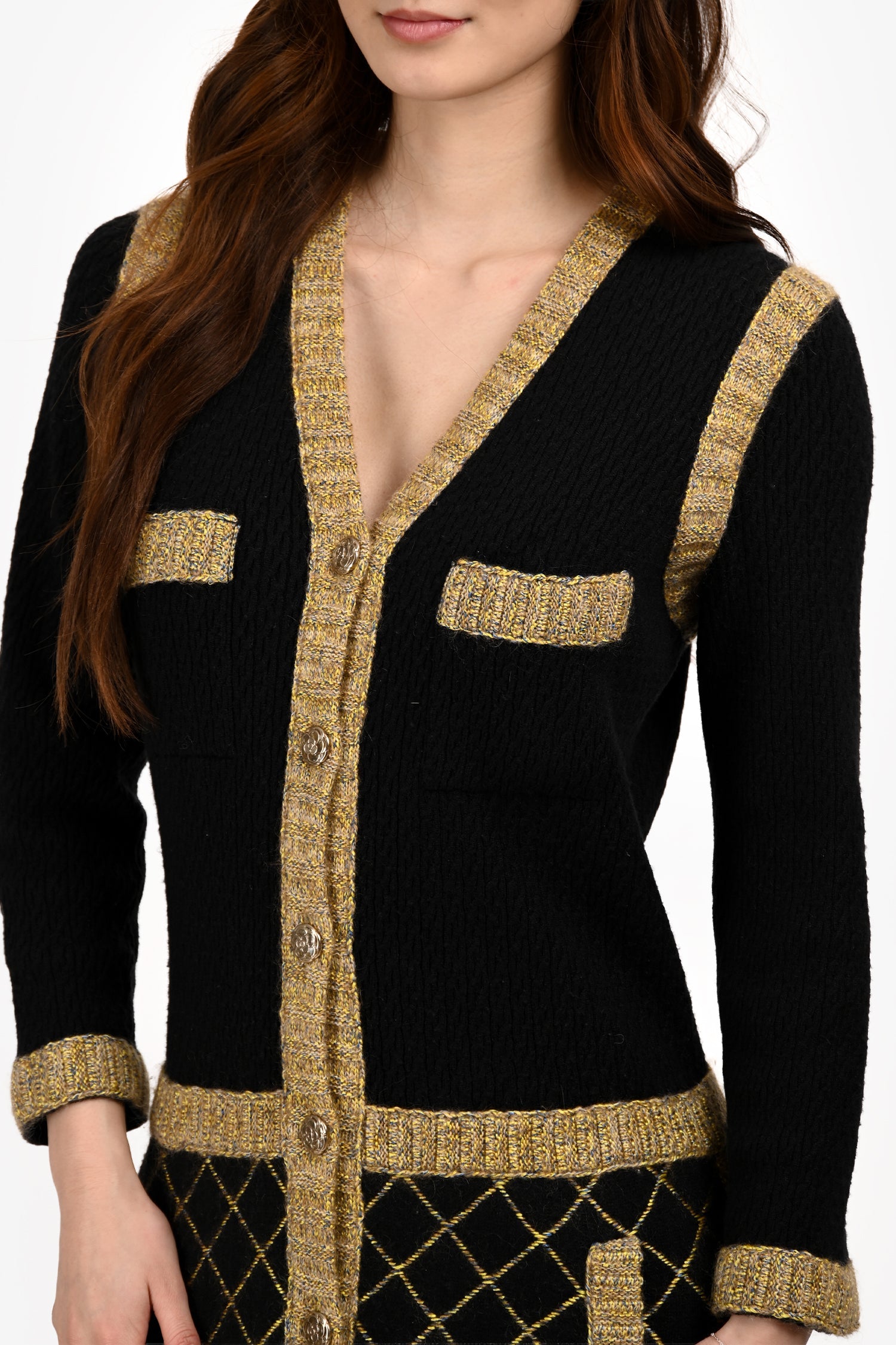 Pre-Loved Chanel™ FW2015 Black/Yellow Silk/Cashmere Dress Size 40