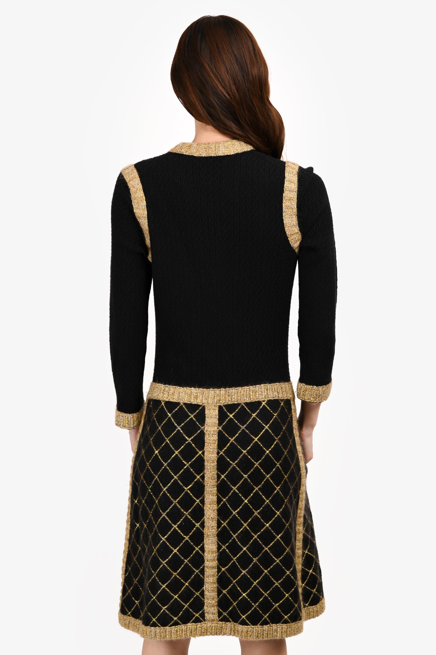 Pre-Loved Chanel™ FW2015 Black/Yellow Silk/Cashmere Dress Size 40