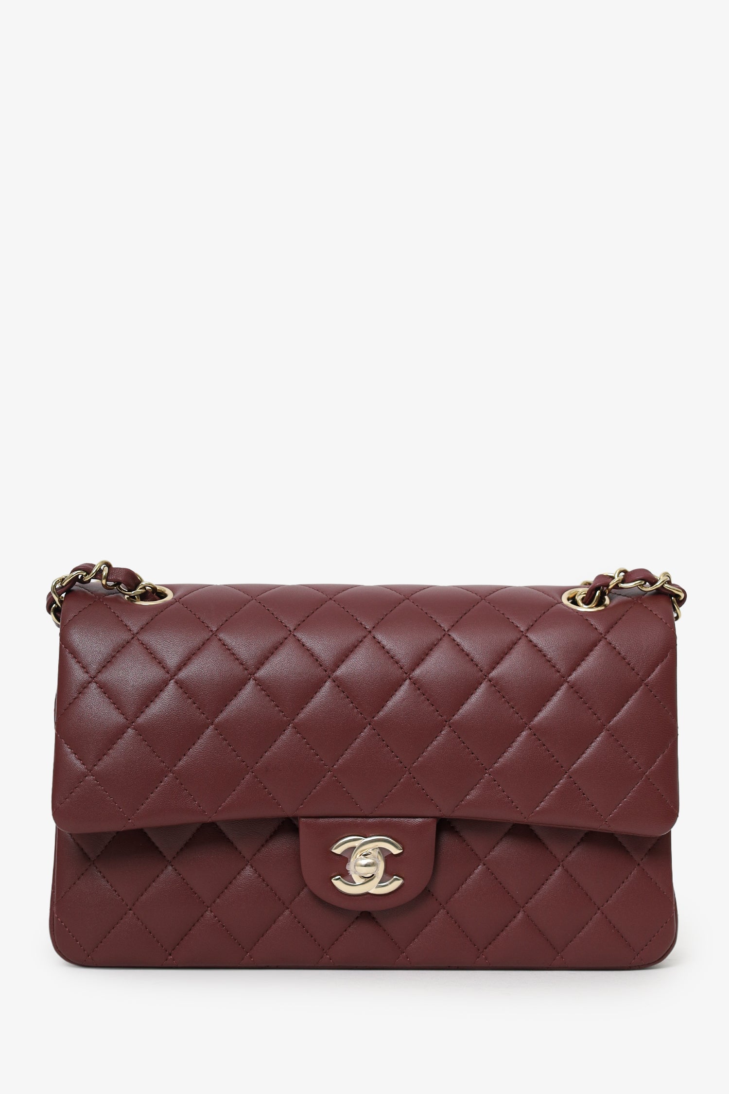 Pre-Loved Chanel™ 2022+ Burgundy Lambskin Medium Double Flap Shoulder Bag