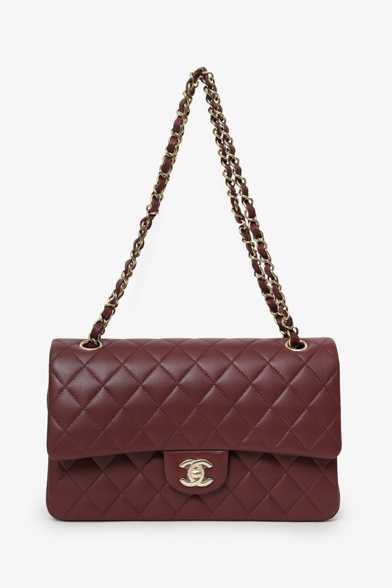 Pre-Loved Chanel™ 2022+ Burgundy Lambskin Medium Double Flap Shoulder Bag