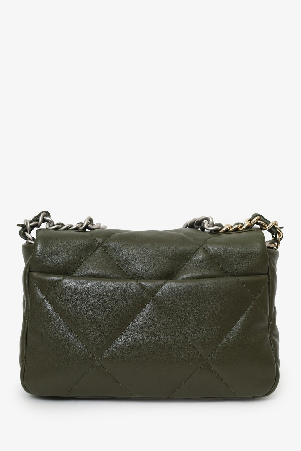 Pre-Loved Chanel™ 2022+ Khaki Green Leather 'Chanel™ 19' Small Flap