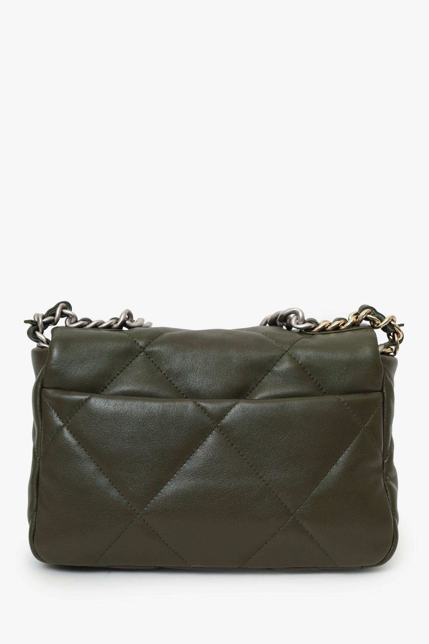 Pre-Loved Chanel™ 2022+ Khaki Green Leather 'Chanel™ 19' Small Flap