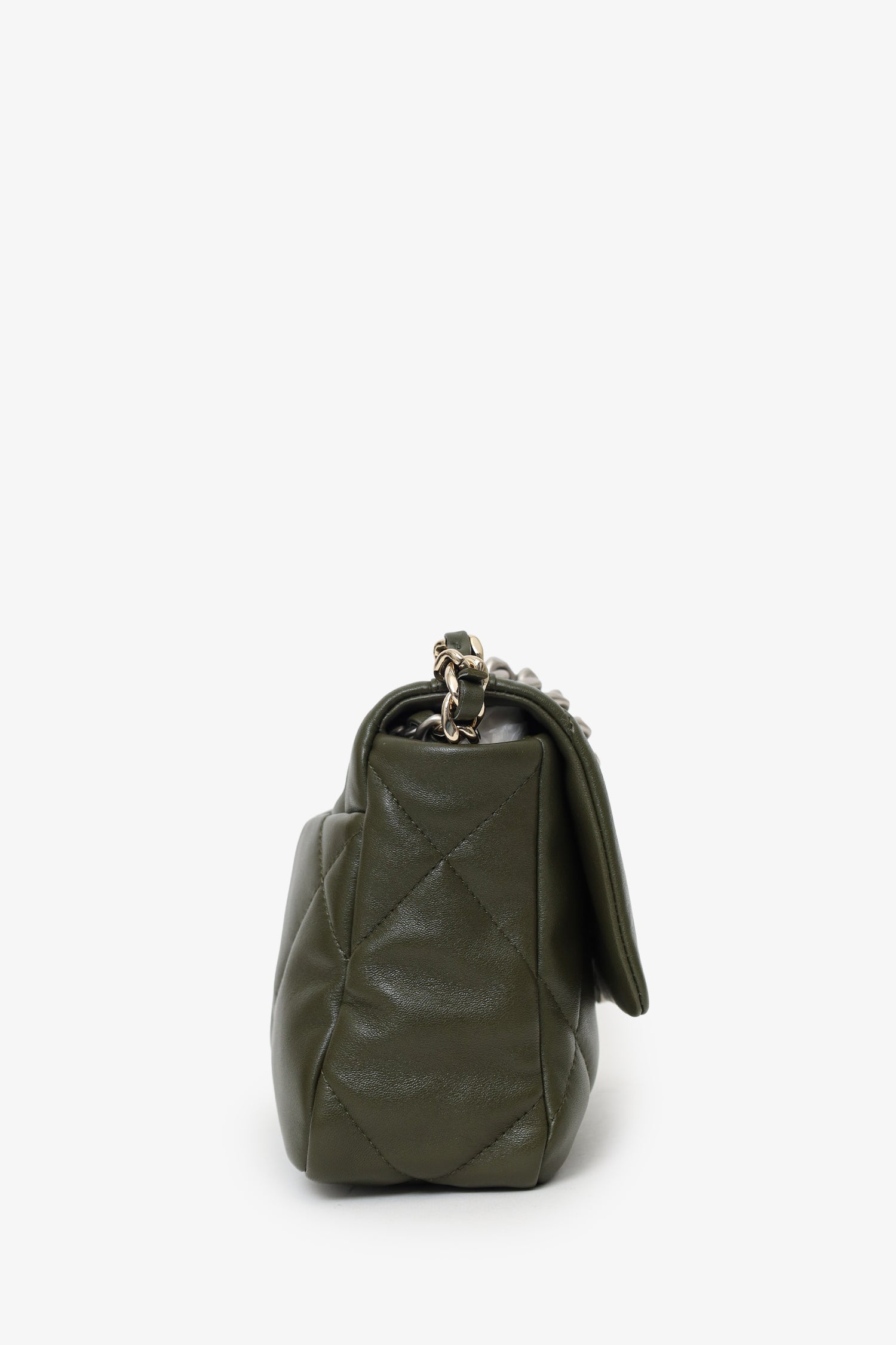 Pre-Loved Chanel™ 2022+ Khaki Green Leather 'Chanel™ 19' Small Flap