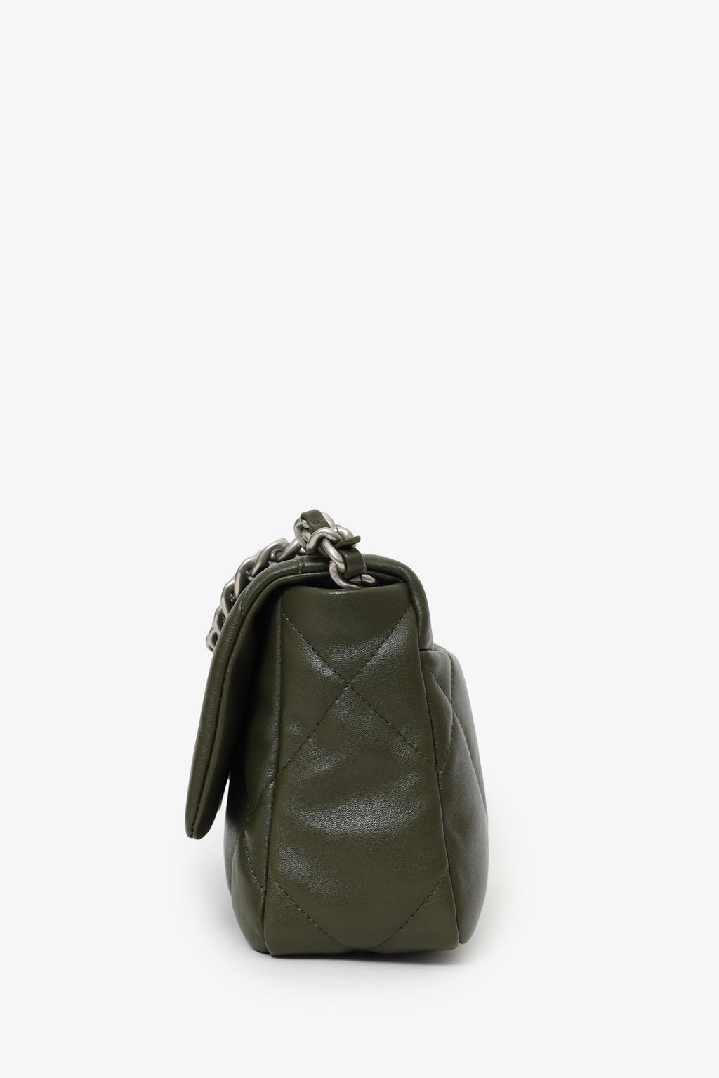 Pre-Loved Chanel™ 2022+ Khaki Green Leather 'Chanel™ 19' Small Flap