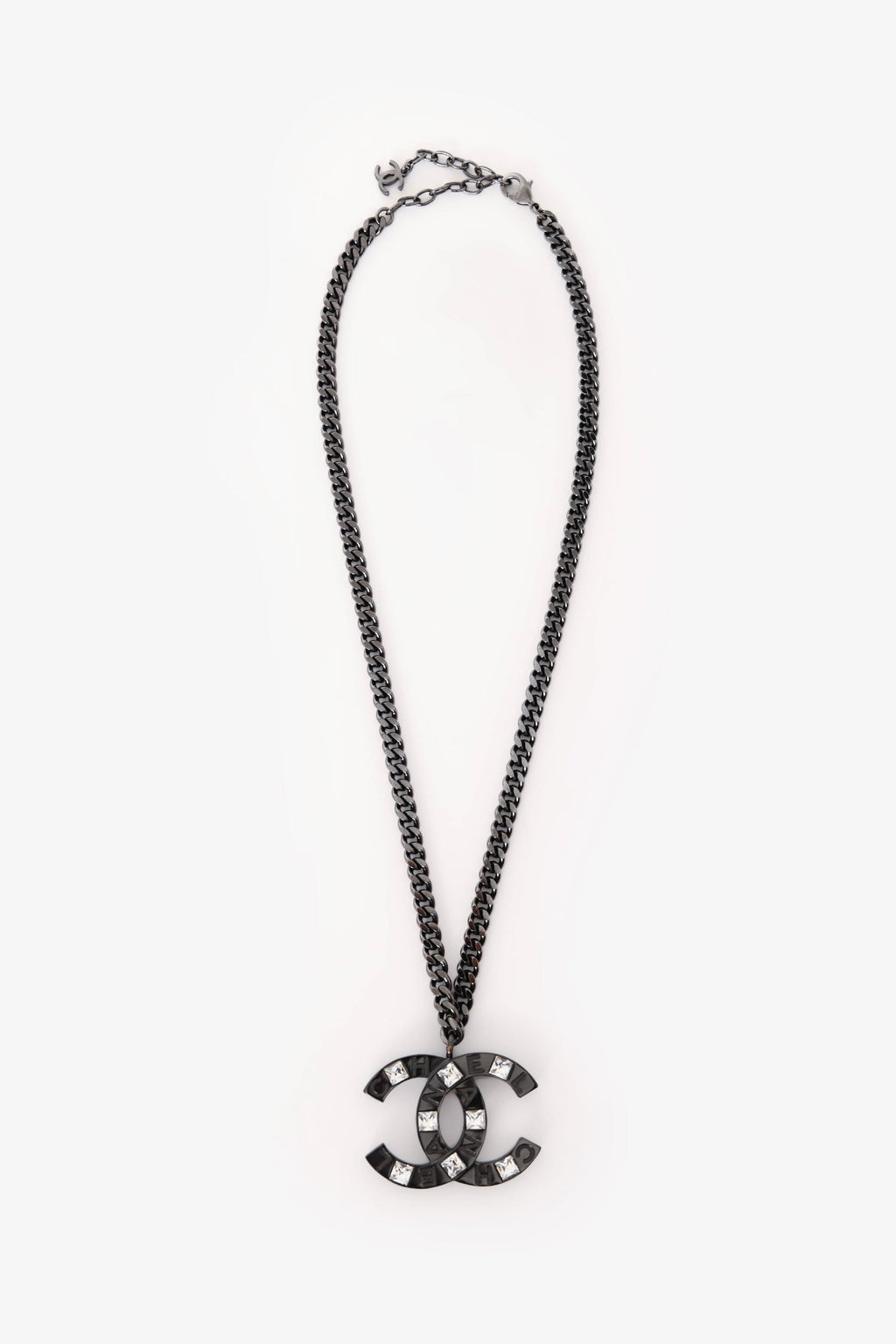 Pre-Loved Chanel™ Black Crystal Detail CC Necklace