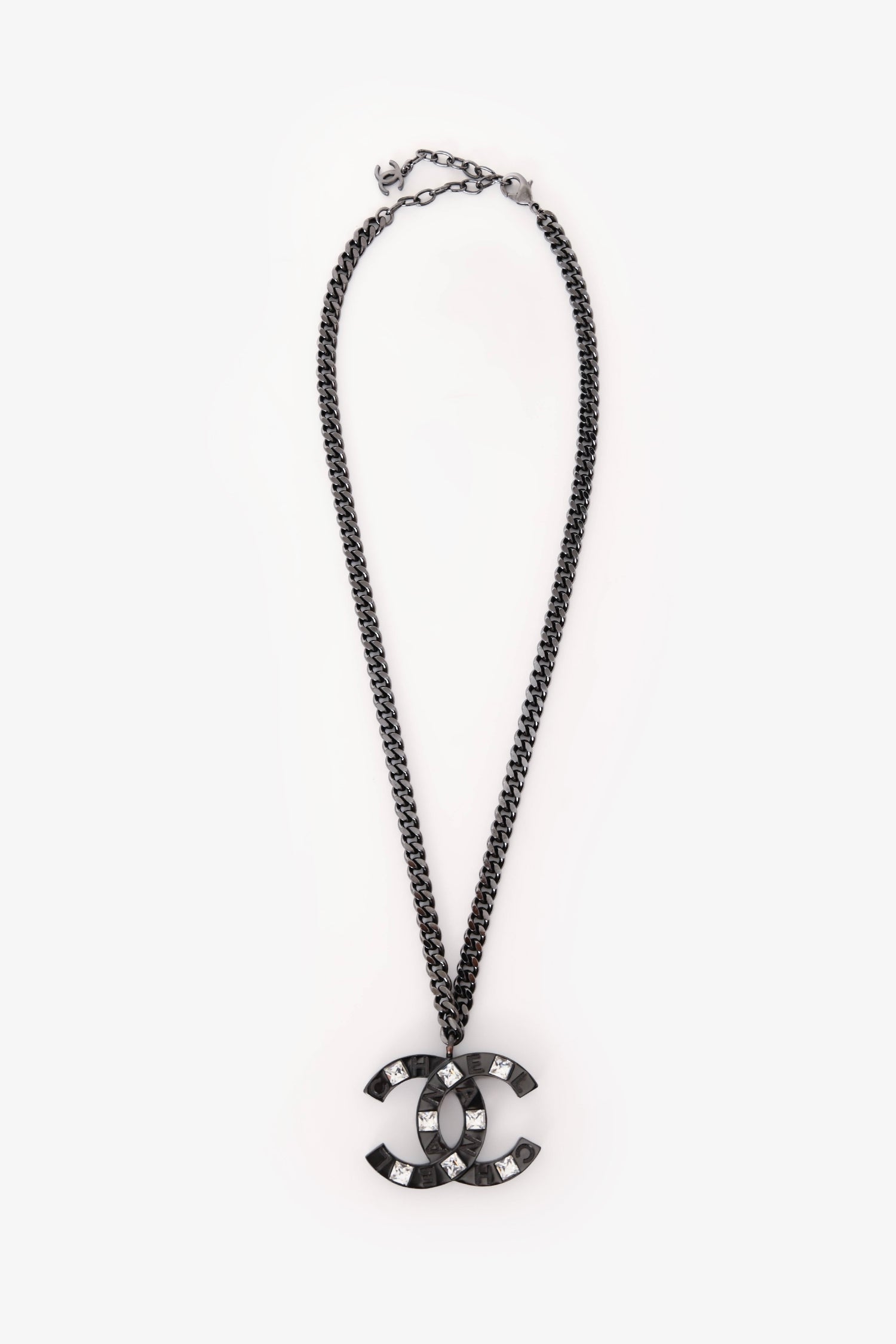 Pre-Loved Chanel™ Black Crystal Detail CC Necklace
