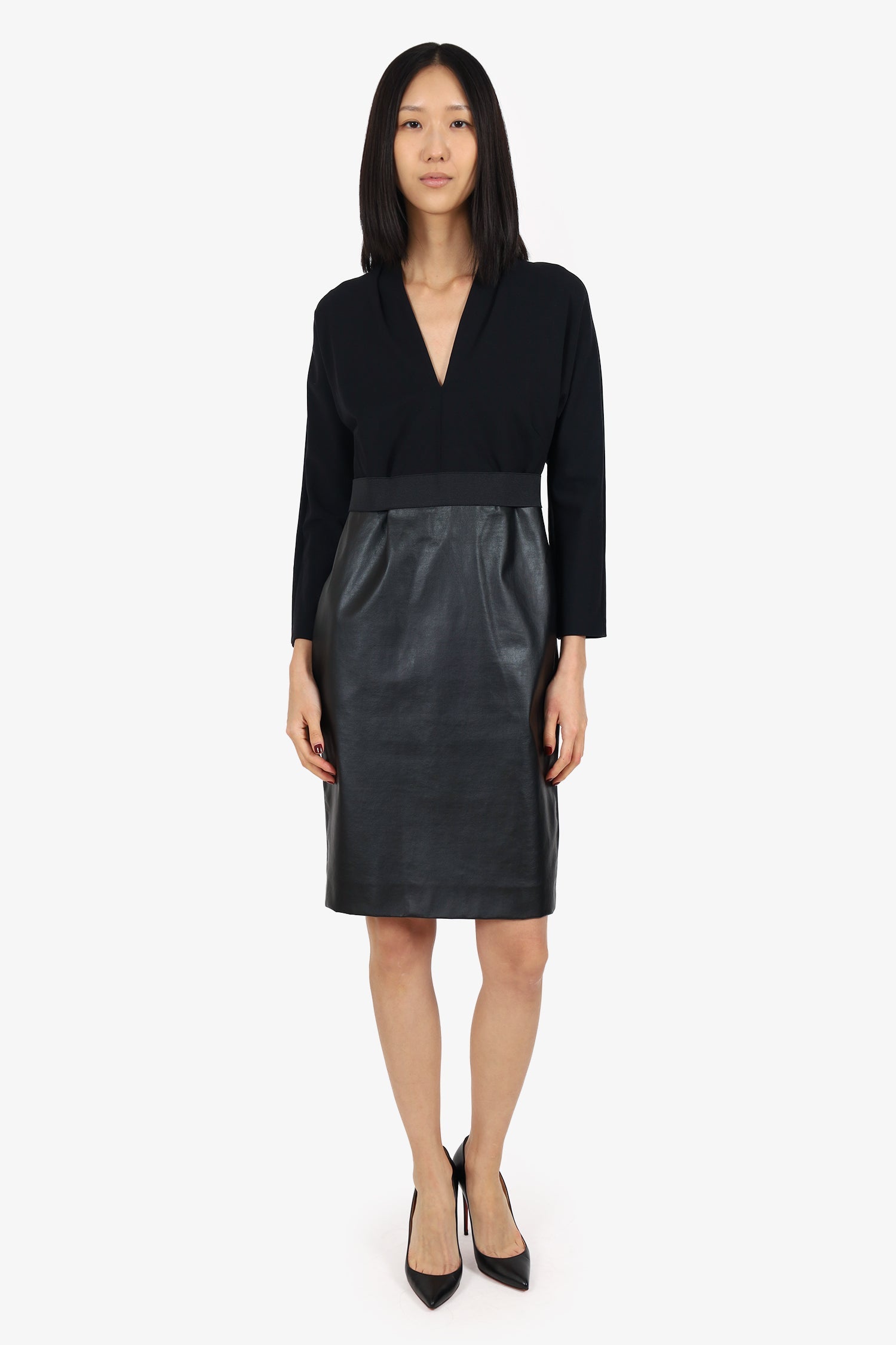 Lanvin Black V-Neck Long Sleeve Dress Estimated Size S/M